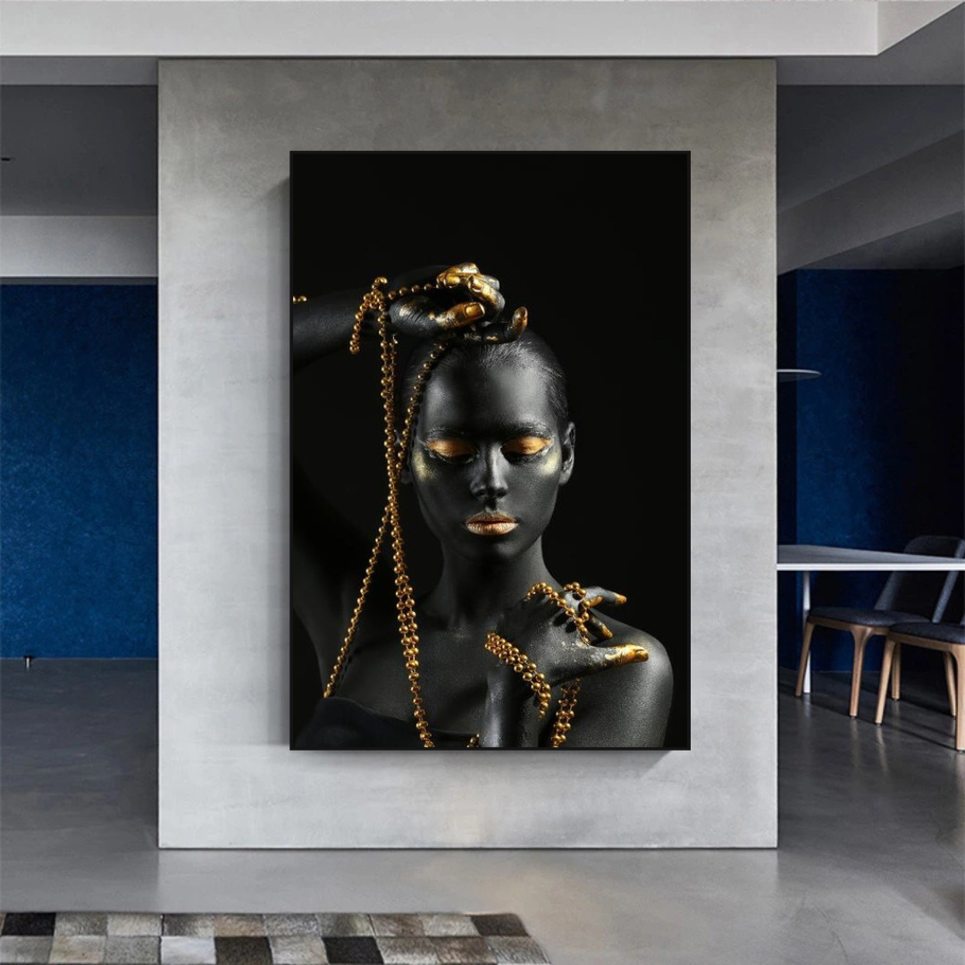 Afro Girl Beaded Jewel Canvas Wall Art - Vibrant African American Home Decor for Living Room, Bedroom & Office