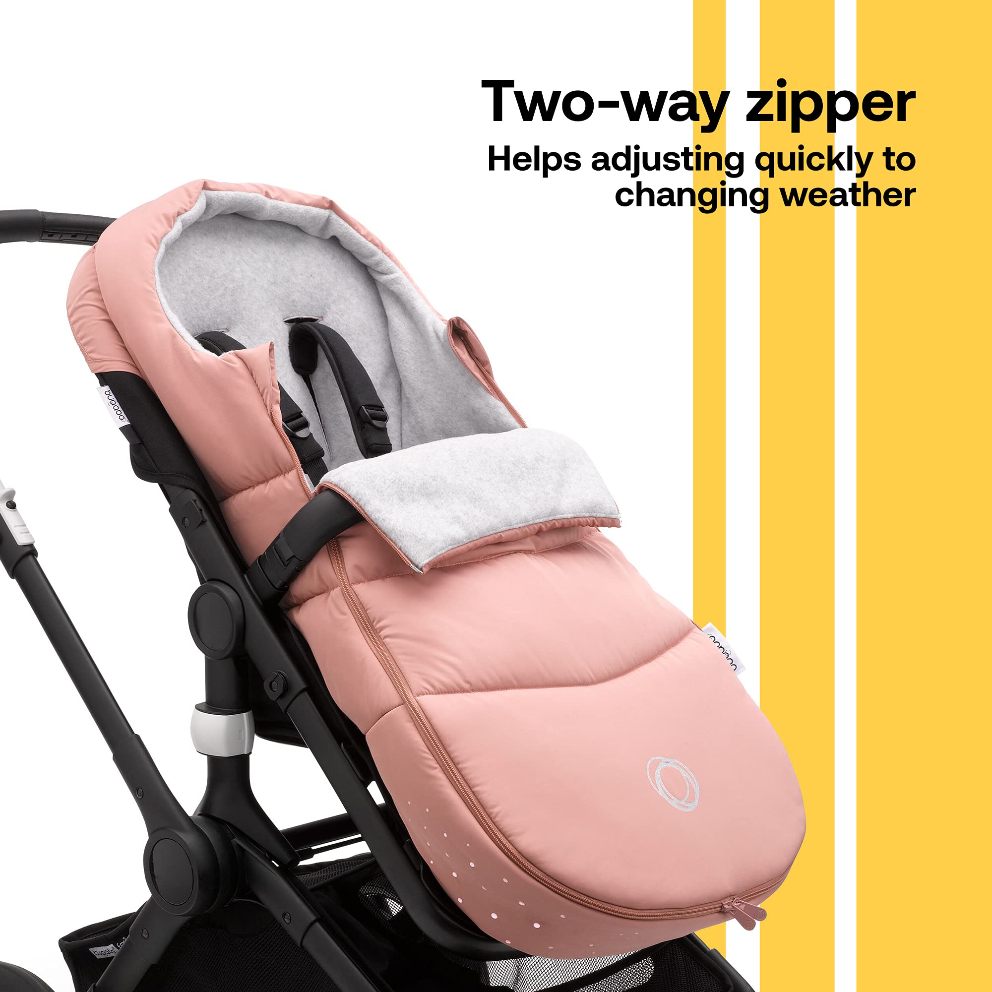 Bugaboo All-Season Stroller Footmuff - Weatherproof & Removable Baby Stroller Accessory with Climate Control & Reflective Trim - Evening Pink for Winter, Rainy Days & Nighttime Walks