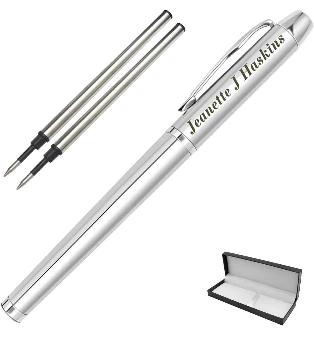 Custom Engraved Ballpoint Pen with Case - Personalized Pens for Men, Gifts for Dad, Boss, Office, Birthday & Graduation (Black Refill, Silver) - Perfect for Corporate Events, Promotions & Thoughtful Gifting