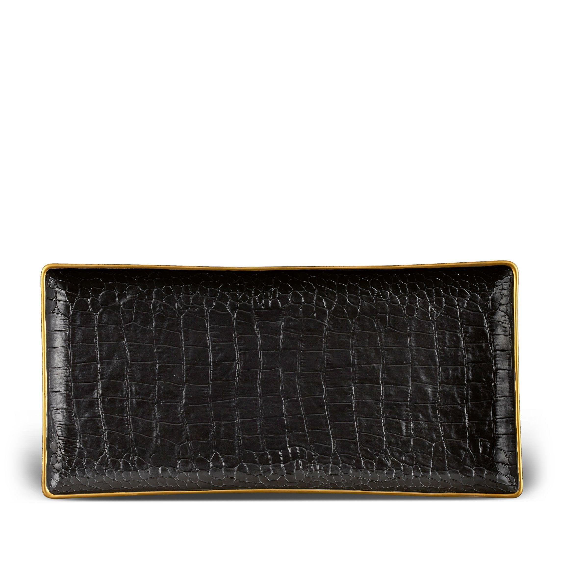 Premium Crocodile Pattern Rectangular Serving Tray - Medium Size for Dining, Kitchen & Home Decor | Elegant Party Platter & Coffee Table Organizer