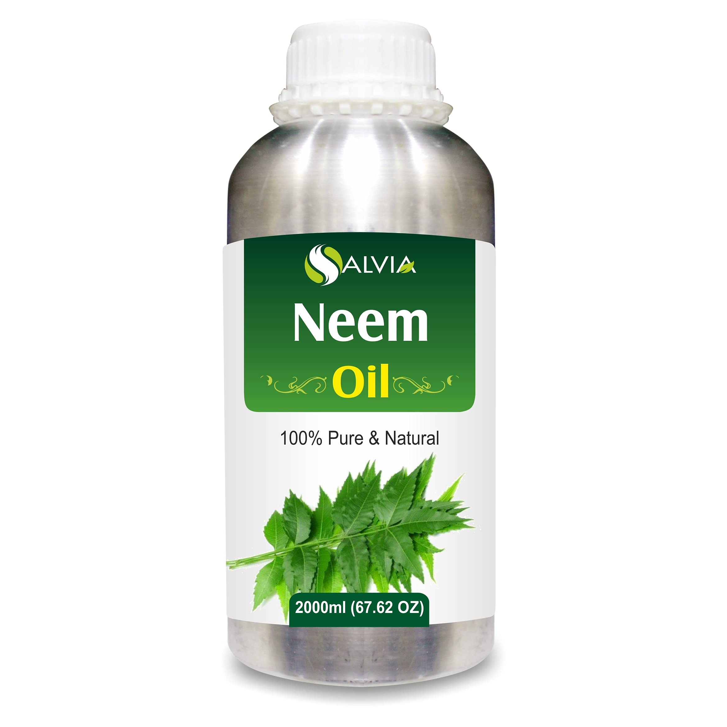 100% Pure Organic Neem Oil (Azadirachta Indica) - Undiluted, Unrefined, Therapeutic Grade Essential Oil for Aromatherapy, Skin & Hair Care - 2000ml/67.6fl oz Bulk Size - Perfect for DIY Beauty Products, Massage & Natural Pest Control
