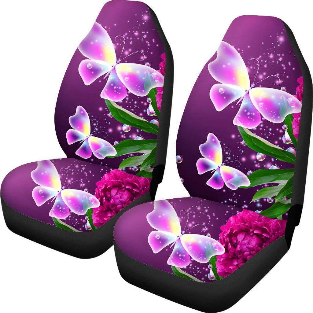 Butterfly Print Car Seat Covers for Detachable Headrests - Fun Animal Design for Auto Protection