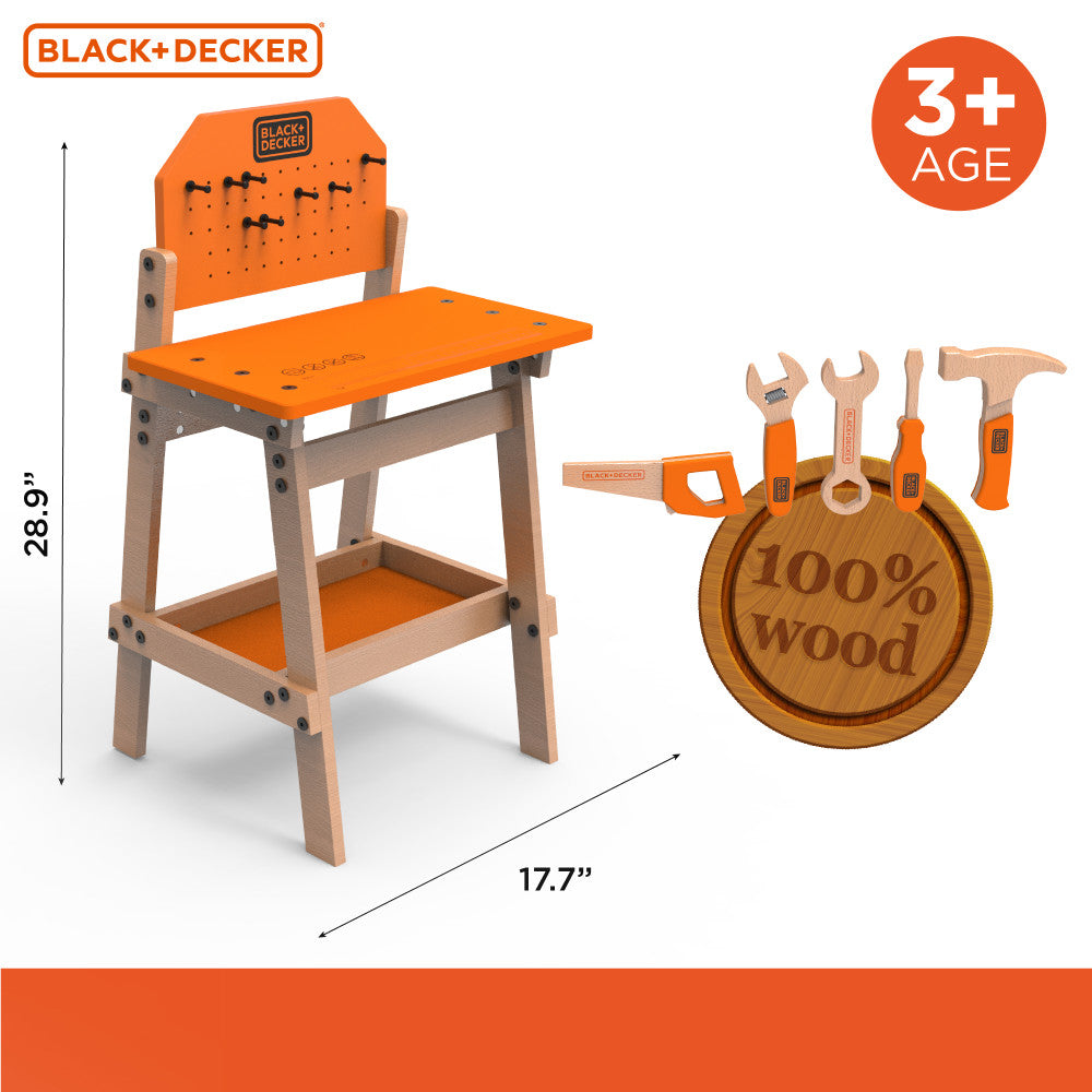 Black & Decker 6-Piece Kids Workbench & Wooden Tool Set - Pretend Play Toy for Toddlers | STEM Learning & Imaginative Play | Perfect for Birthday Gifts & Indoor Activities