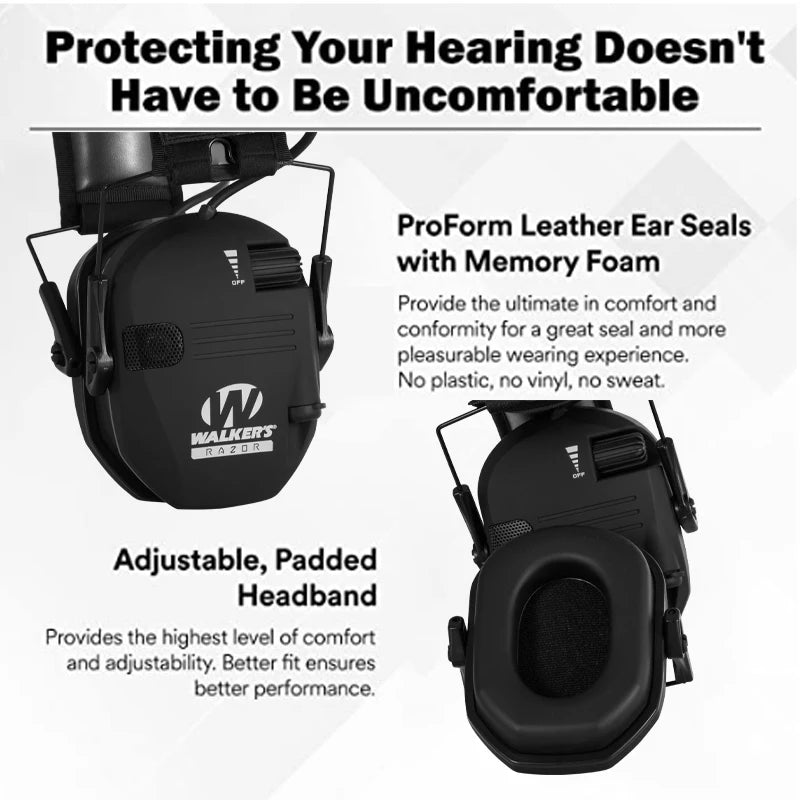 Walker's Razor Slim Electronic Earmuffs - Noise Cancelling Hearing Protection for Shooting, Hunting & Outdoor Activities - Lightweight & Comfortable for All-Day Use