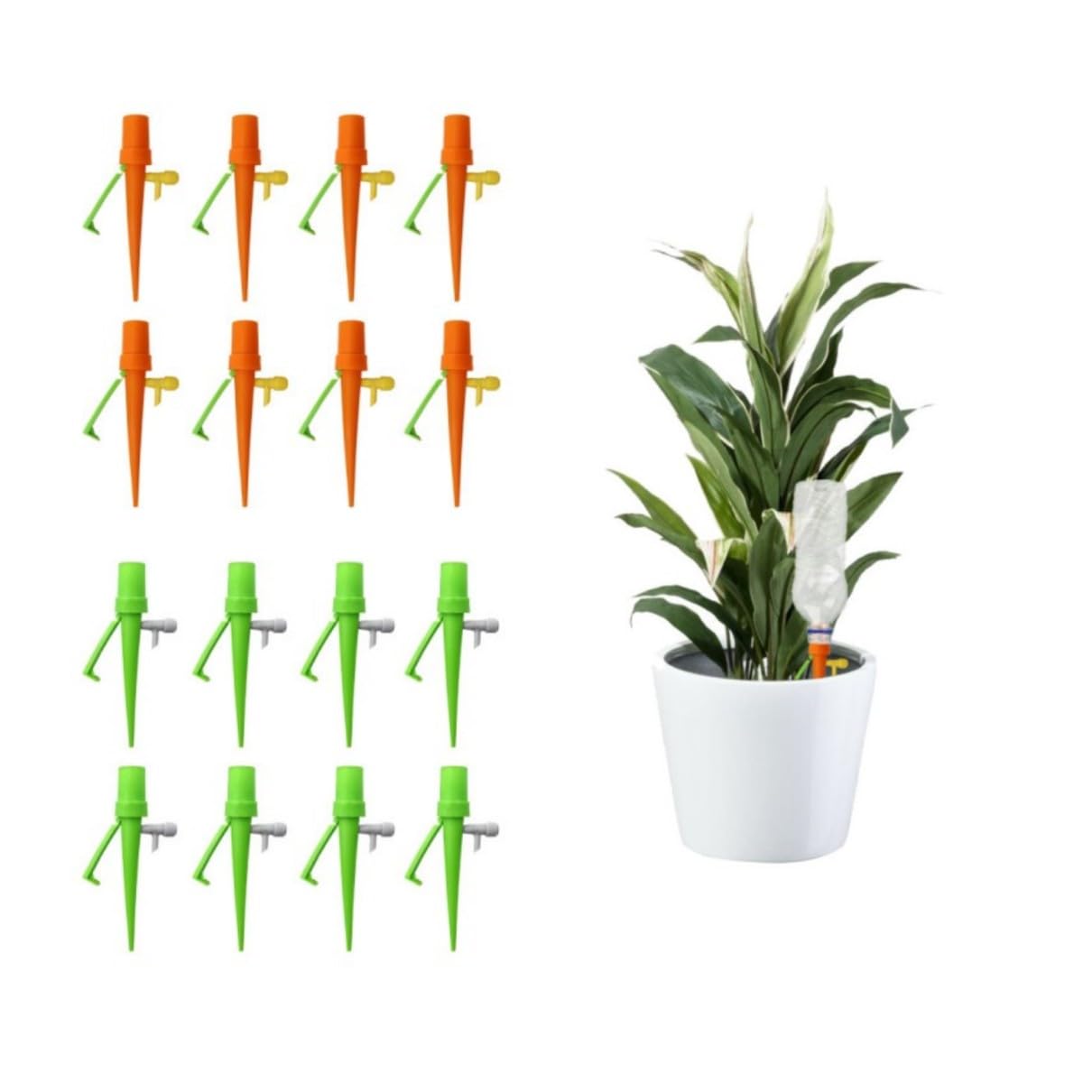 16Pcs Self Watering Spikes for Plants - Adjustable Automatic Plant Waterer with Control Valve - Indoor Outdoor Garden Watering System - Perfect for Vacation Plant Care & Drip Irrigation