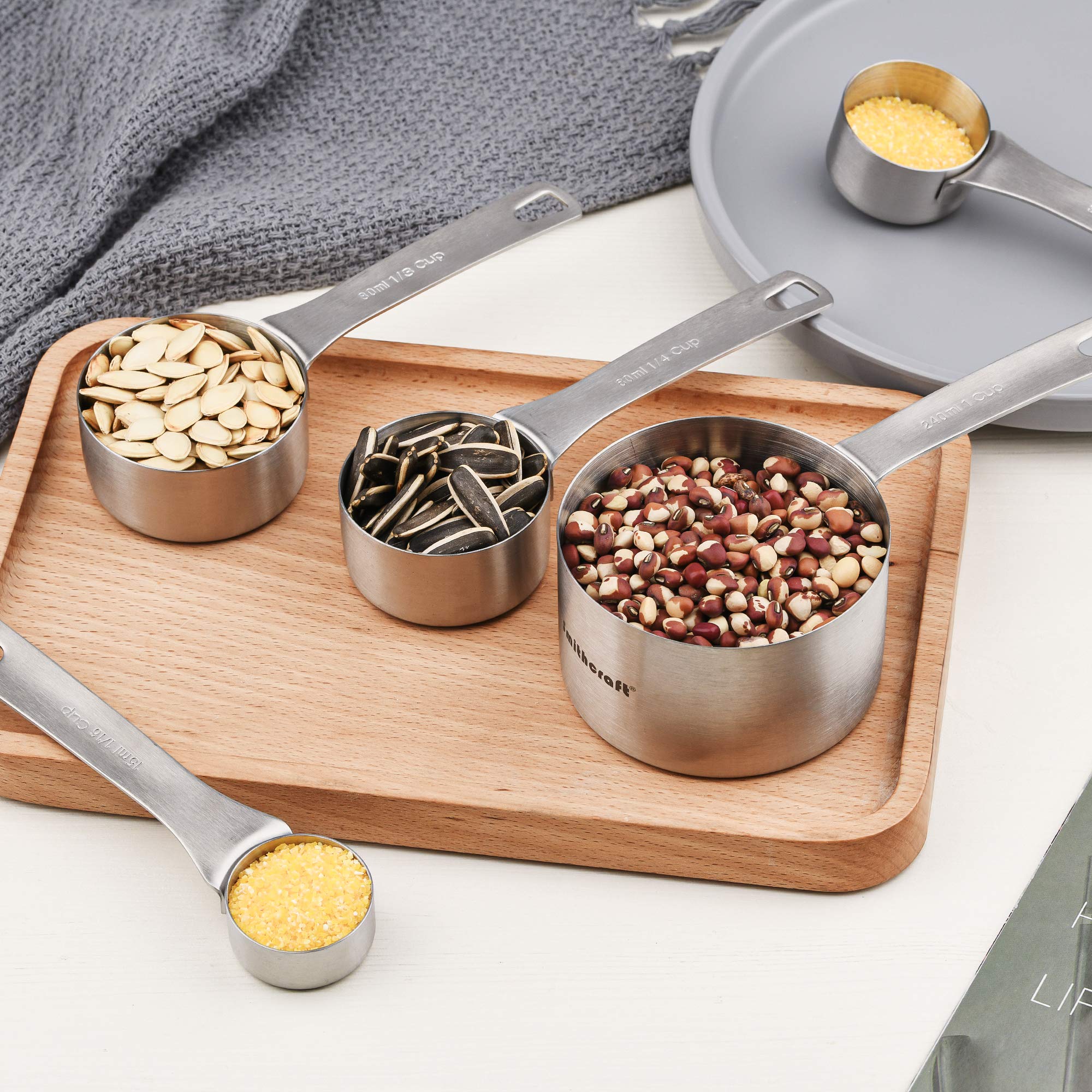 **11-Piece Stainless Steel Measuring Cups and Spoons Set - 18/8 (304) Metal Kitchen & Baking Tools for Dry & Liquid Ingredients - Includes 5 Cups, 5 Spoons & 1 Leveler - Perfect for Cooking, Baking & Meal Prep**