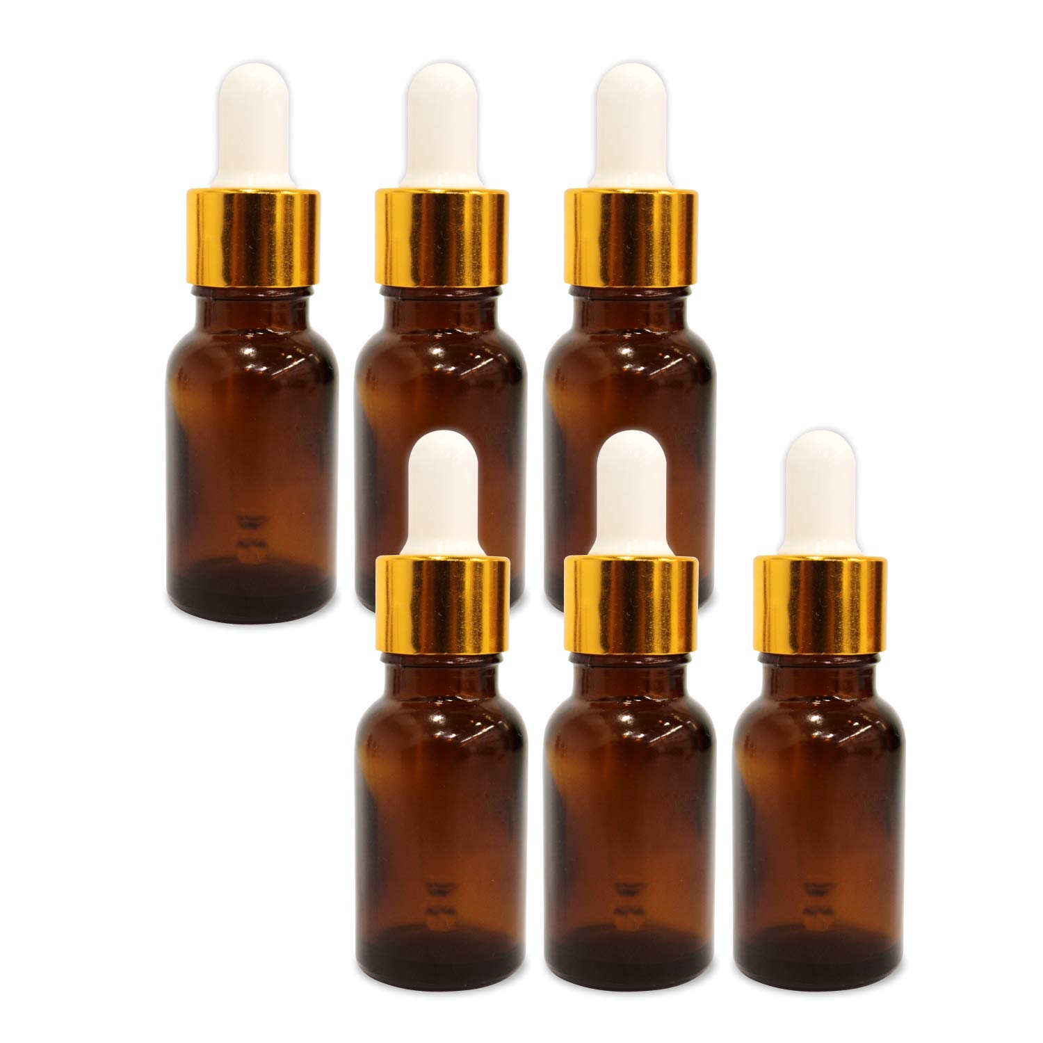 Premium Glass Amber Bottles with Golden Dropper & Funnel - 6 Pack (0.33 oz) - Essential Oil Storage, DIY Beauty, Travel-Sized Containers for Aromatherapy & Skincare