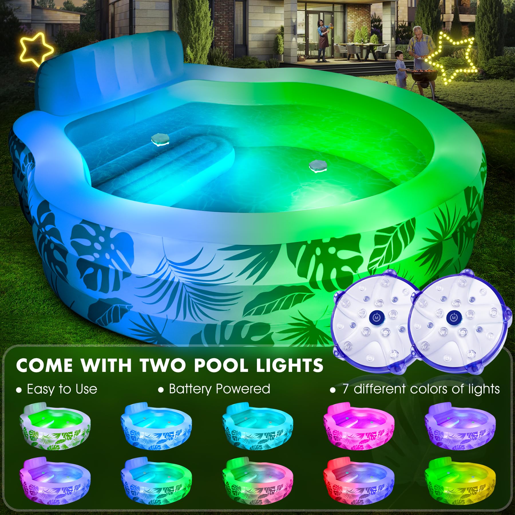 **Inflatable Pool with LED Lights, 90