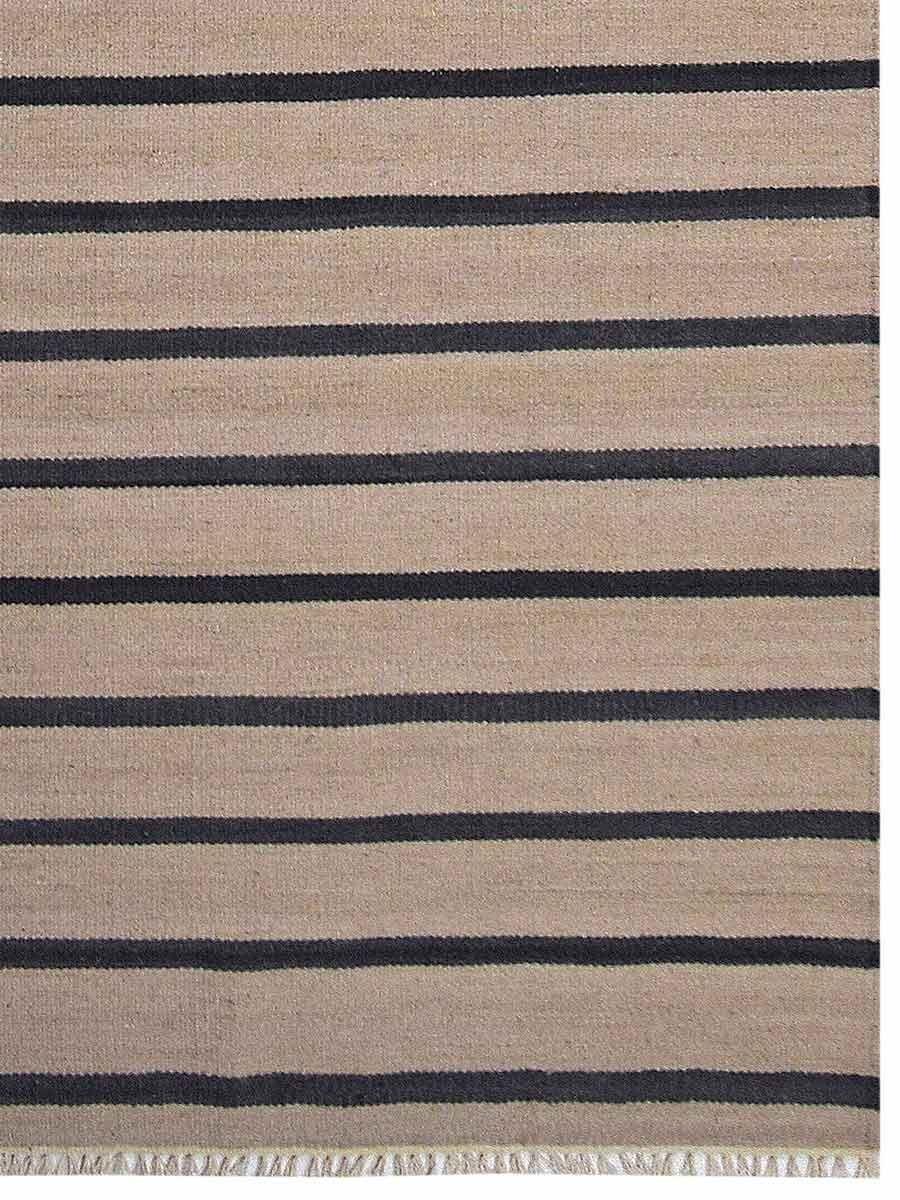 Handmade Wool Kilim Area Rug - 4'x6' Flat Weave Eco-Friendly Carpet in Cream Charcoal, Contemporary Low Pile Design for Living Room, Bedroom & Home Decor | Rugsotic Carpets D00118