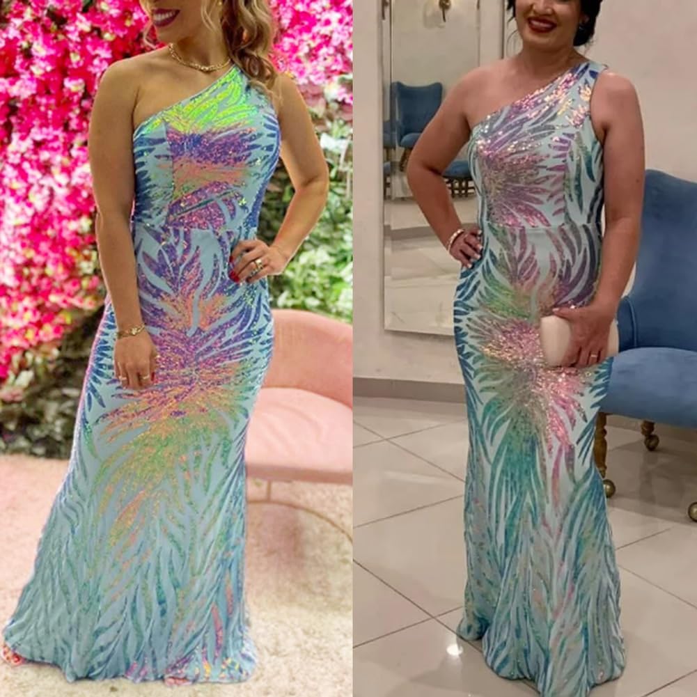 Elegant Holographic Sequin Formal Dress - Stretch Maxi Prom Evening Gown for Women | Perfect for Prom, Homecoming, Wedding & Special Occasions
