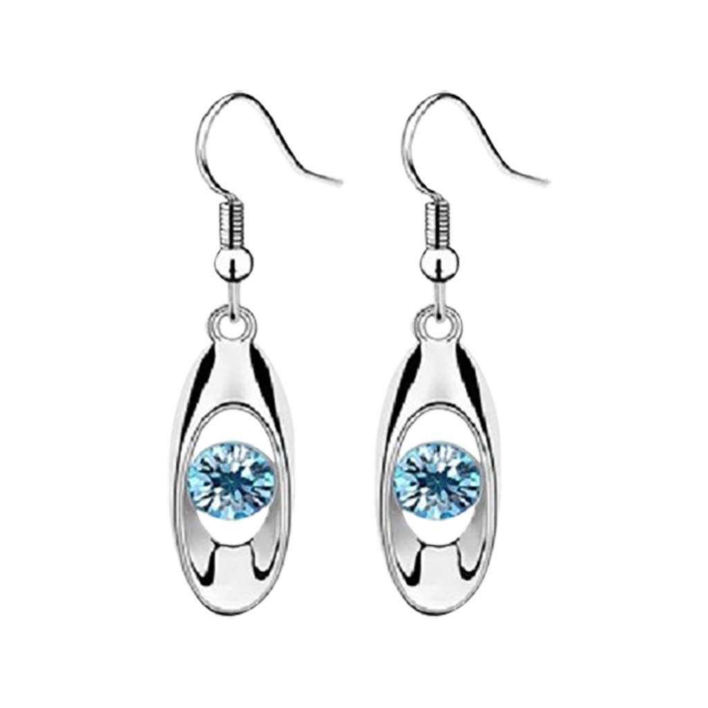 2PC Fashion Crystal Drop Earrings - Oval Dangle Long Clip-On Earrings for Women & Girls - Elegant Gift Jewelry for Christmas, Party, Wedding & Special Occasions (SB, One Size)