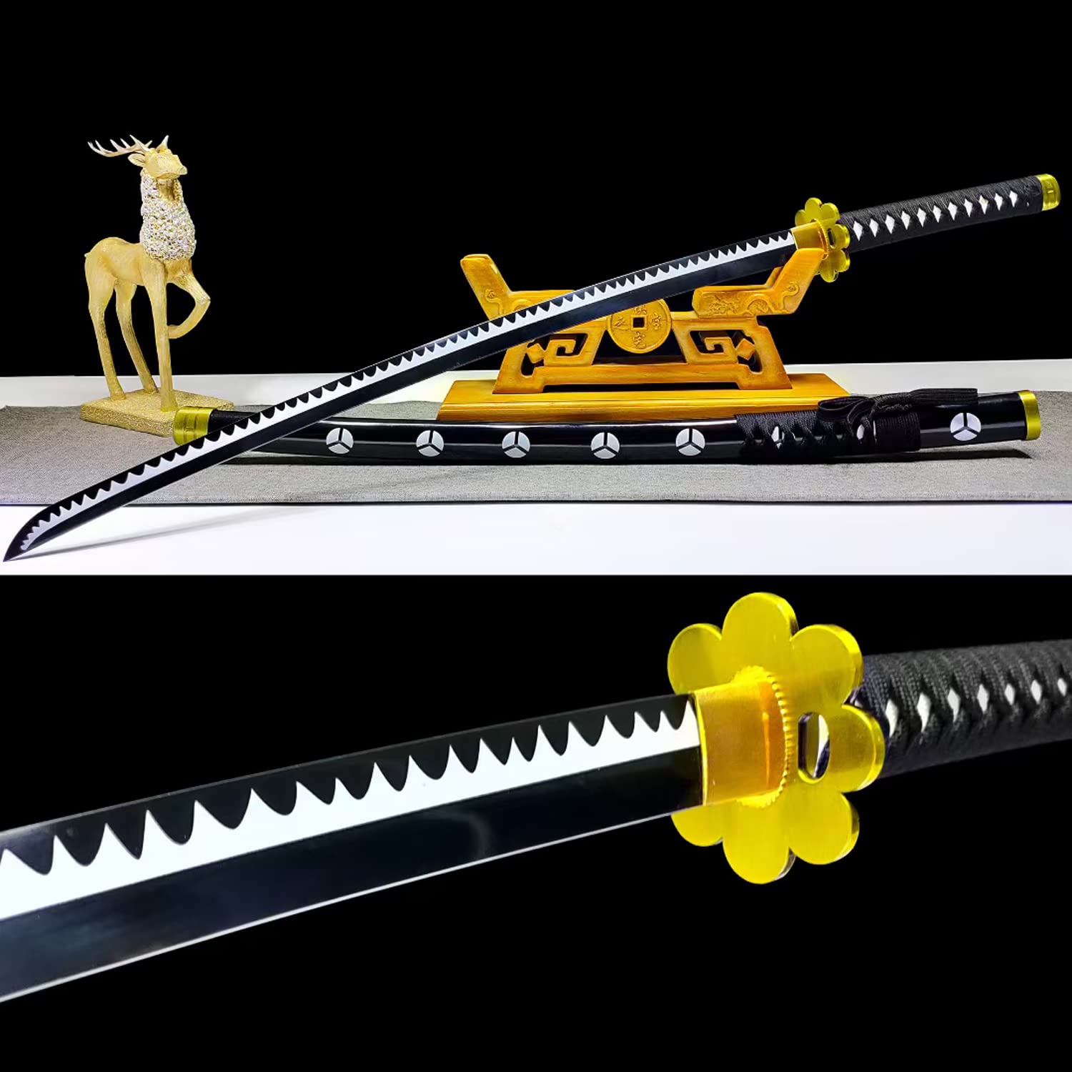 Hand-Forged 1095 High Carbon Steel Japanese Anime Sword - One Piece Roronoa Zoro Sandai Kitetsu Replica for Cosplay, Collection & Martial Arts Training | Real Samurai Katana with Razor Sharp Edge