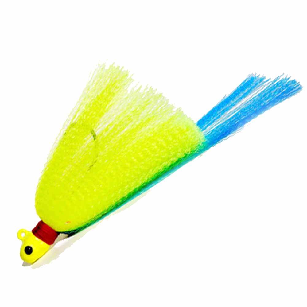 First Light Tackle Chartreuse Head & Body Blue Tail Flair Hawk Snook Jig - Perfect Saltwater Fishing Lure for Snook, Redfish, and Tarpon