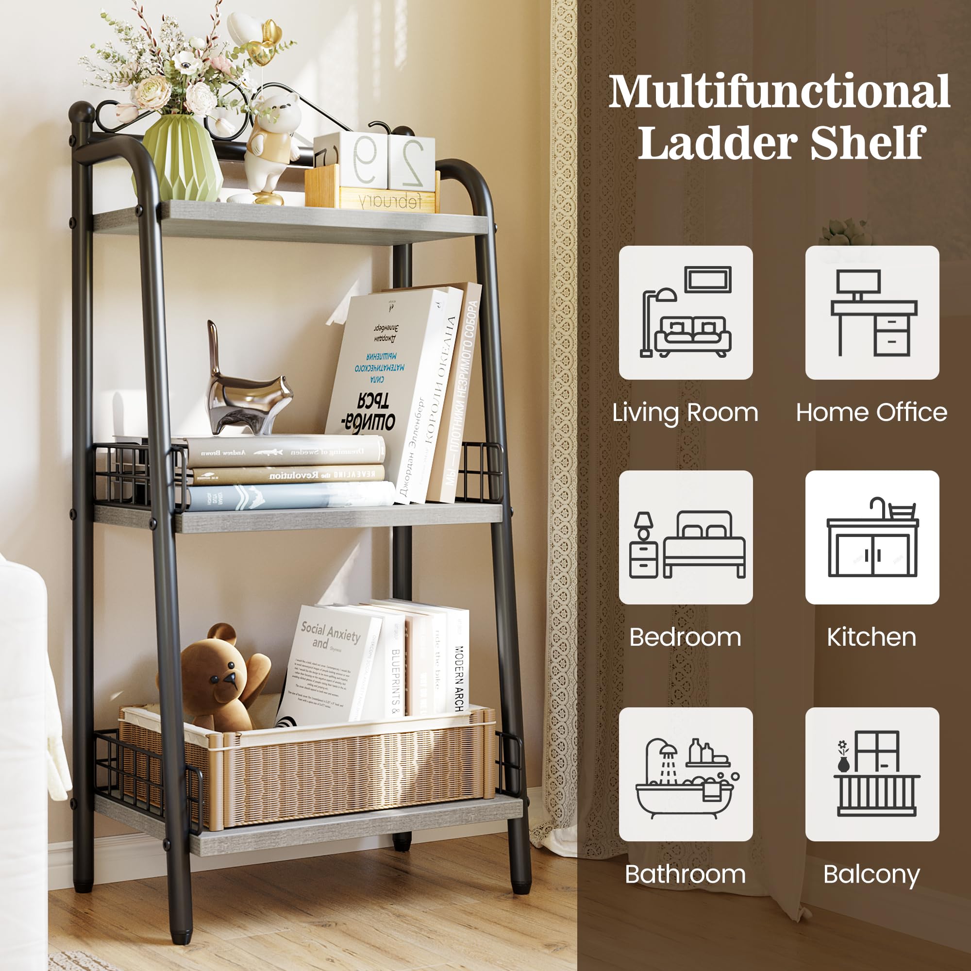 GARVEE 3-Tier Bathroom Ladder Shelf - Space-Saving Freestanding Storage Organizer for Bathroom, Living Room, Balcony & Kitchen | Perfect for Small Spaces, Towel & Toiletry Storage