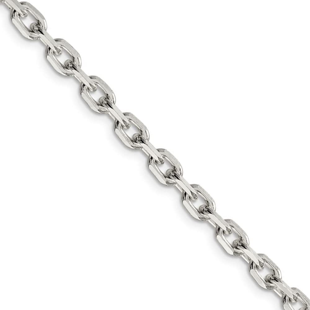 4.9mm Sterling Silver Solid Beveled Oval Cable Chain Necklace for Women - Dainty Black Bow Jewelry - Perfect for Everyday Wear, Gift Giving & Special Occasions
