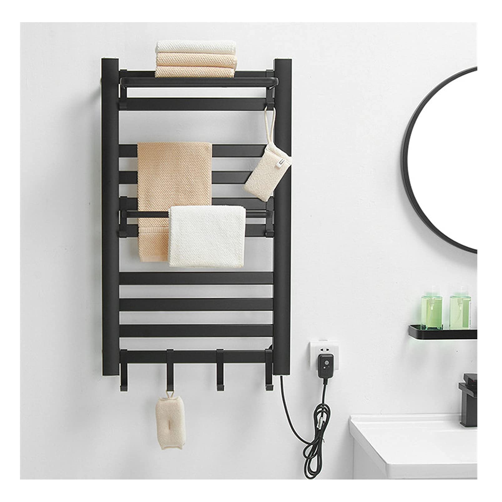 Wall Mounted Electric Heated Towel Warmer - 10 Bar Stainless Steel Energy Efficient Hot Towel Rack with Plug-in for Bathroom, Silver & Black | Perfect for Spa-Like Luxury, Quick Drying & Cozy Warmth
