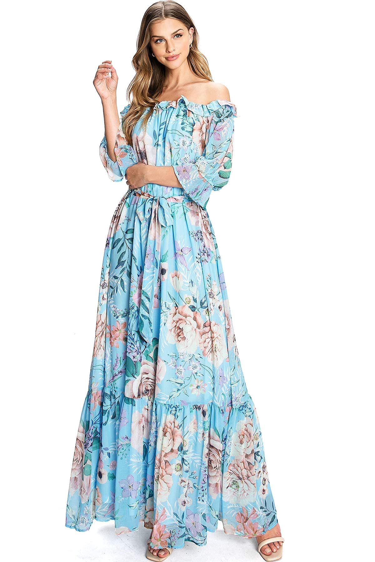 Flying Tomato Women's Floral Print Off Shoulder Long Maxi Dress - Perfect for Beach Vacation, Summer Party & Boho Chic Outfits