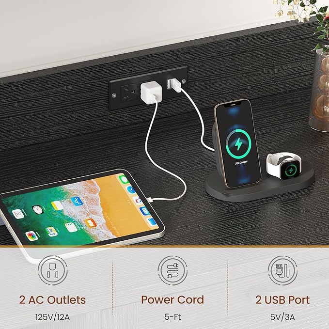 SEDETA 2-Drawer Vertical File Cabinet with Lock & USB Charging Station - Home Office Storage for Legal, Letter & A4 Size Documents - Black | Perfect for Organizing Home Office, Study Room or Small Business Workspace