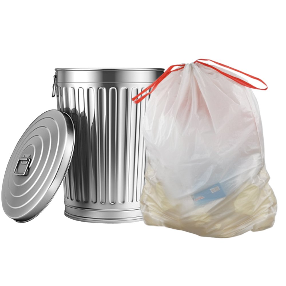 8 Gallon Drawstring Trash Bags - 120 Count Heavy Duty Kitchen Garbage Bags for Home, Office & Outdoor Use - White Leakproof Waste Disposal Bags