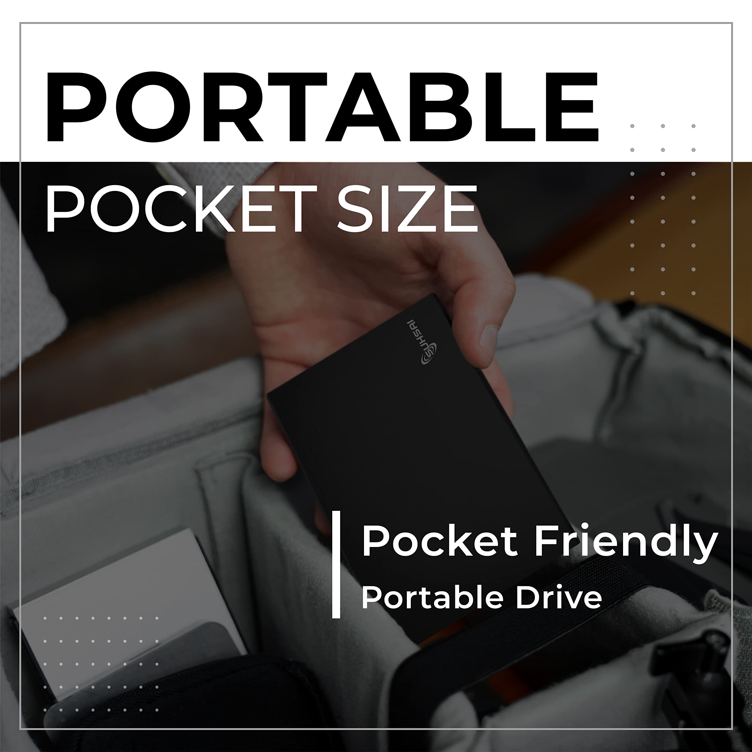 Suhsai 500GB Portable External Hard Drive - USB 3.0 Ultra Slim HDD for PC, Mac, Laptop, PS4, Xbox | Fast Data Backup & Storage | Perfect for Gaming, Work, Travel (Black)