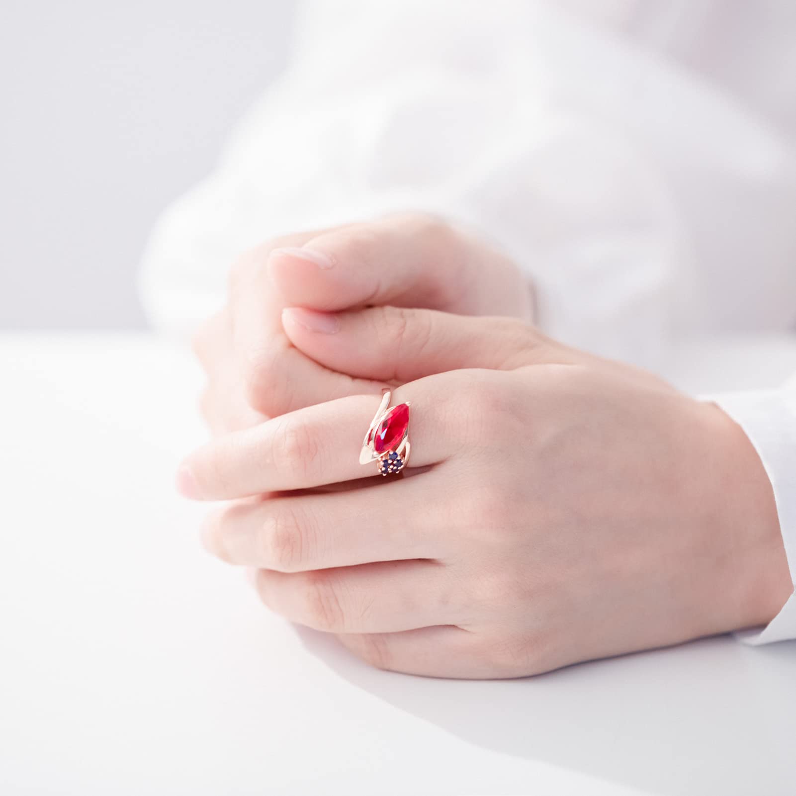 19mm Rose Gold Plated Red Natural Zircon Ring for Women - Elegant Fashion Jewelry Gift for Anniversary, Valentine's Day & Special Occasions (Z0478RED)