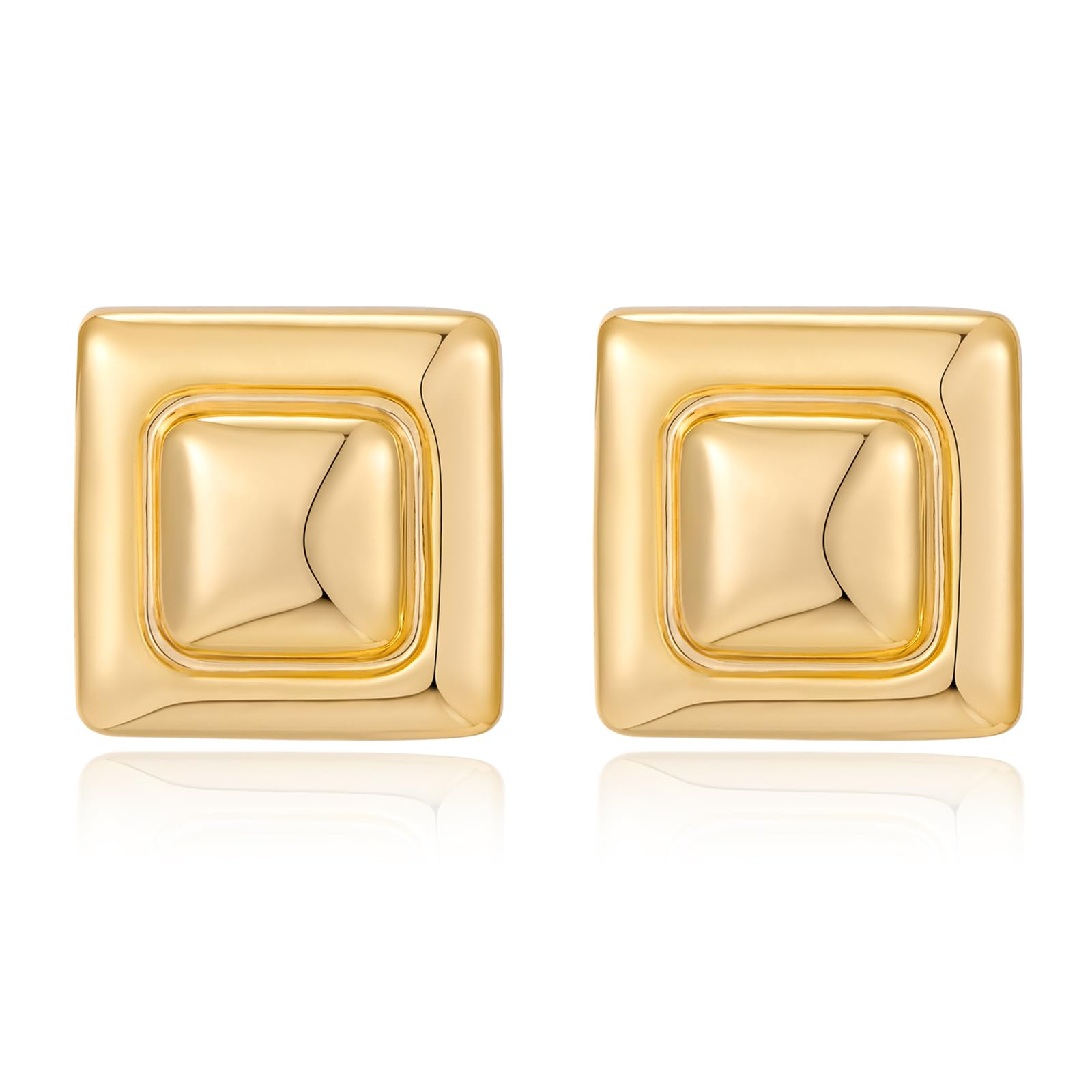 Gold Square Stud Earrings for Women - Polished Spiral Design Hypoallergenic Earrings | Perfect Birthday Gift, Anniversary Jewelry for Her | Everyday Wear, Date Night, Office & Special Occasions