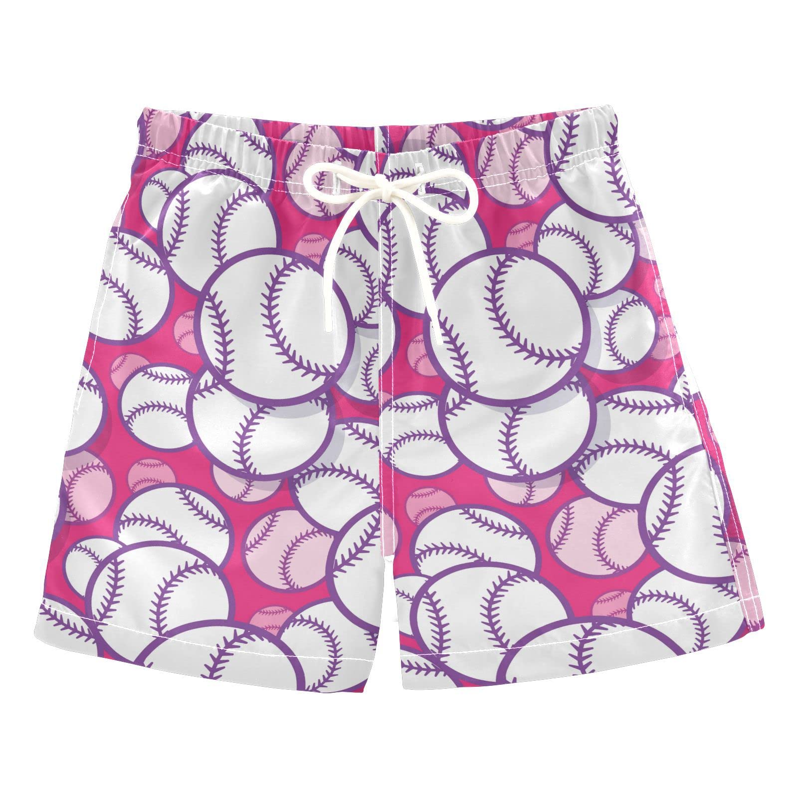 **Boys' Baseball Softball Swim Trunks - Pink & Red Toddler Board Shorts for Beach, Pool & Summer Play - 2T Kids Swimsuit**