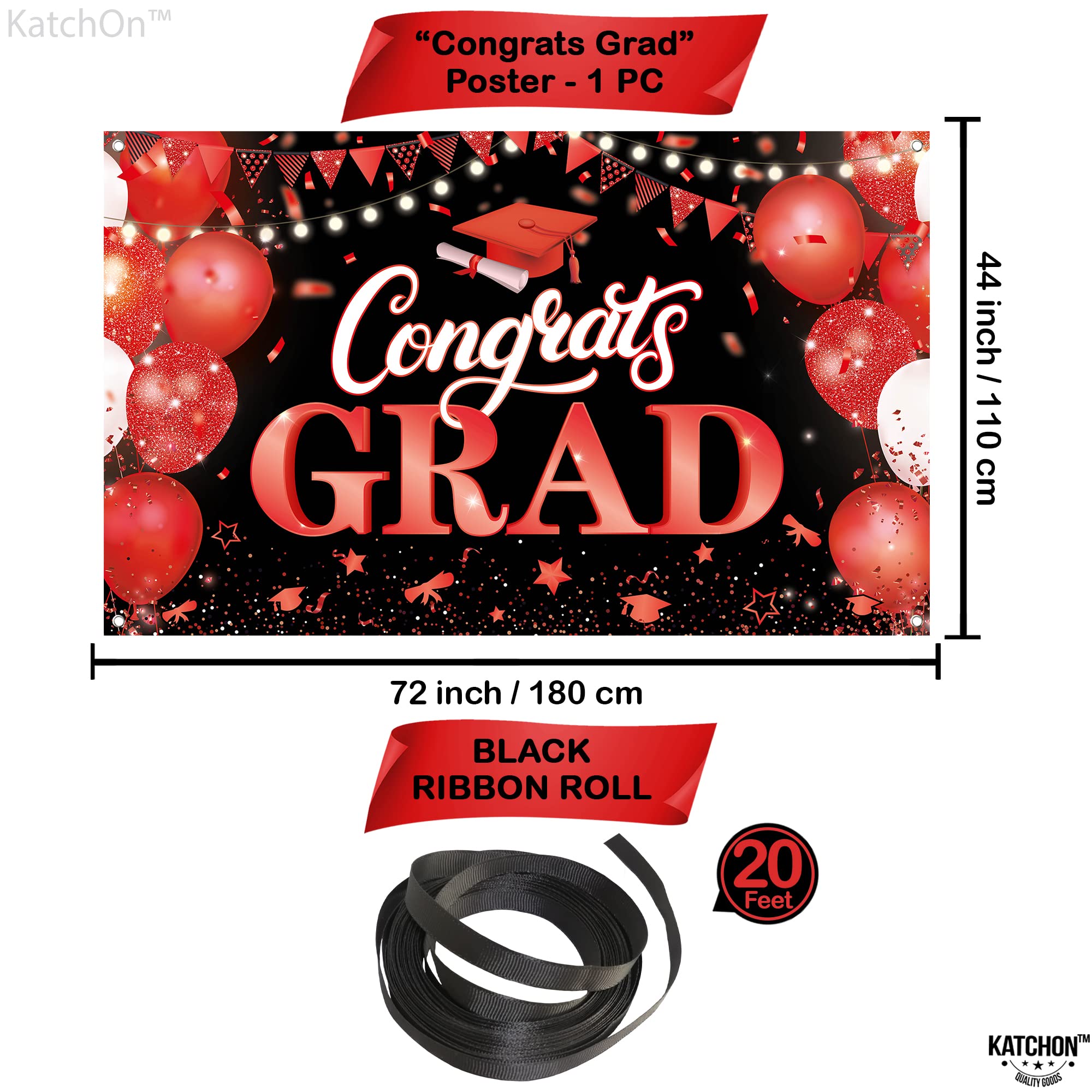 KatchOn Extra Large Congratulations Graduation Banner - 72x44 Inch, Class of 2025 Red & Black Graduation Decor for High School & College Graduation Parties, Commencement Ceremony Decorations