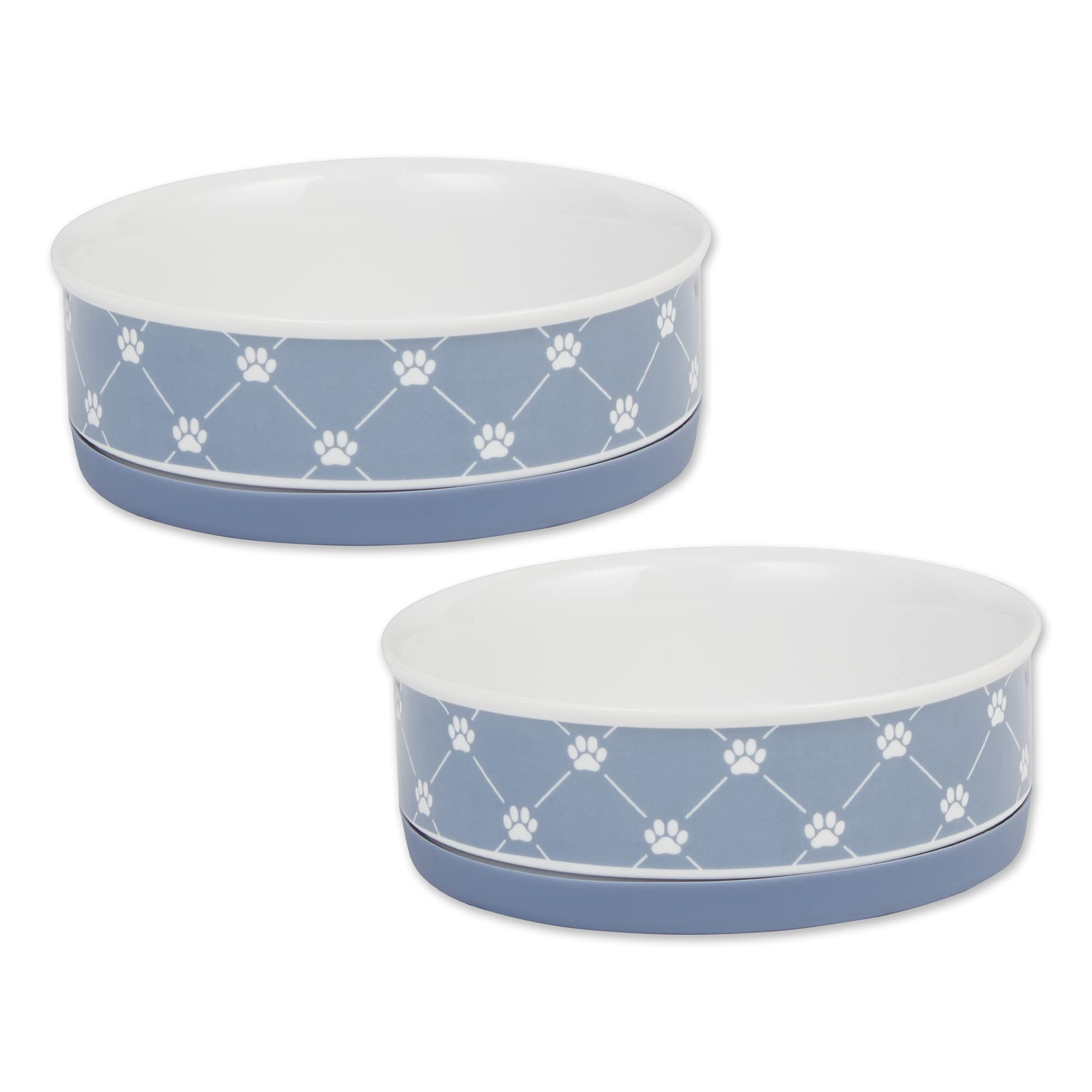 **Bone Dry Trellis Paw Print Pet Bowl Set - Microwave & Dishwasher Safe, Non-Slip Silicone Base, Medium 6x2 Inches, Stonewash Blue (2-Pack) - Perfect for Dogs & Cats, Ideal for Home, Travel, or Outdoor Use**