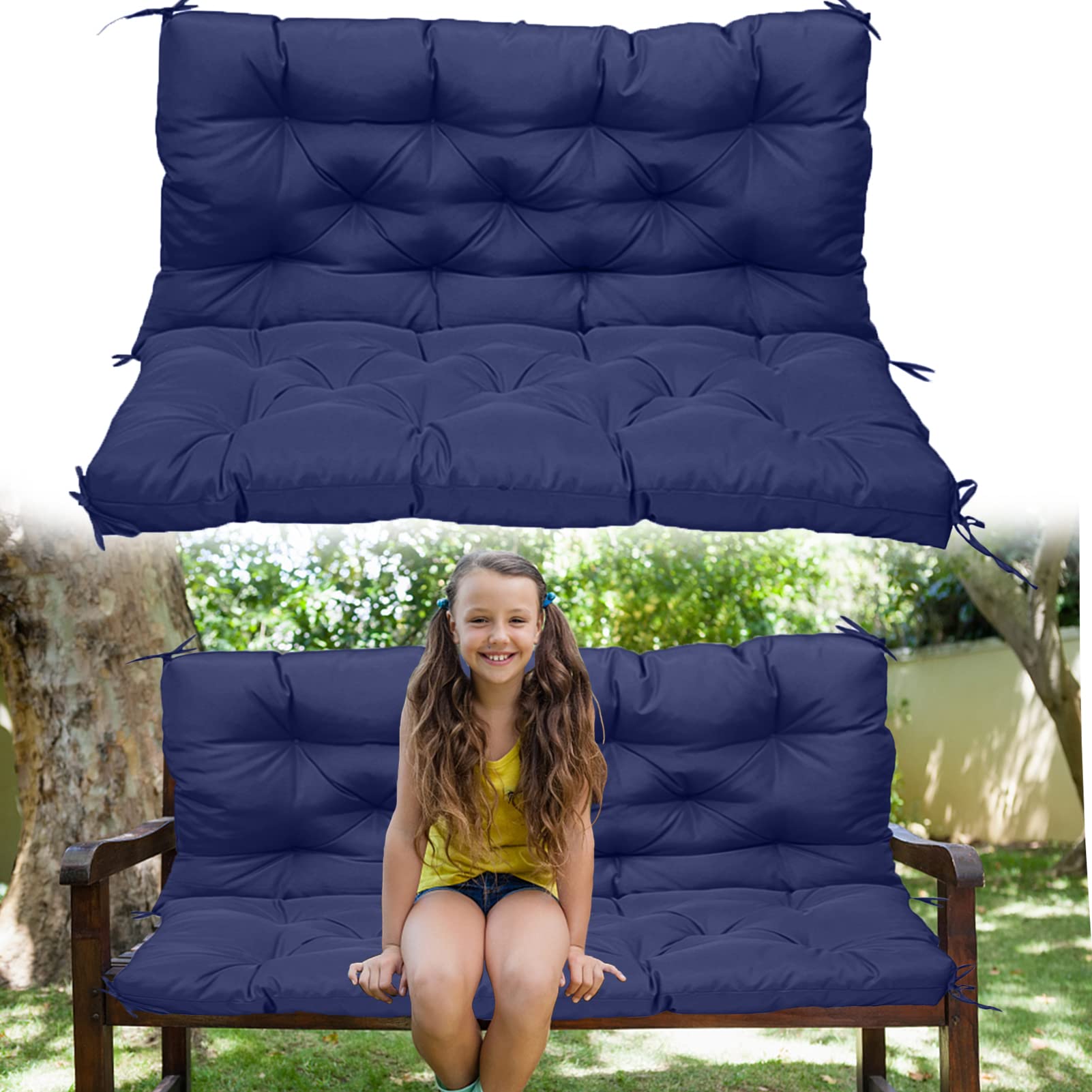 **Waterproof Outdoor Swing Replacement Seat Pad - 3 Seater Non-Slip Bench Cushion with Ties, Overstuffed Loveseat Cushion for Garden Furniture, Patio Lounger (60x40in, Navy Blue) - Perfect for Backyard, Deck & Poolside Relaxation**