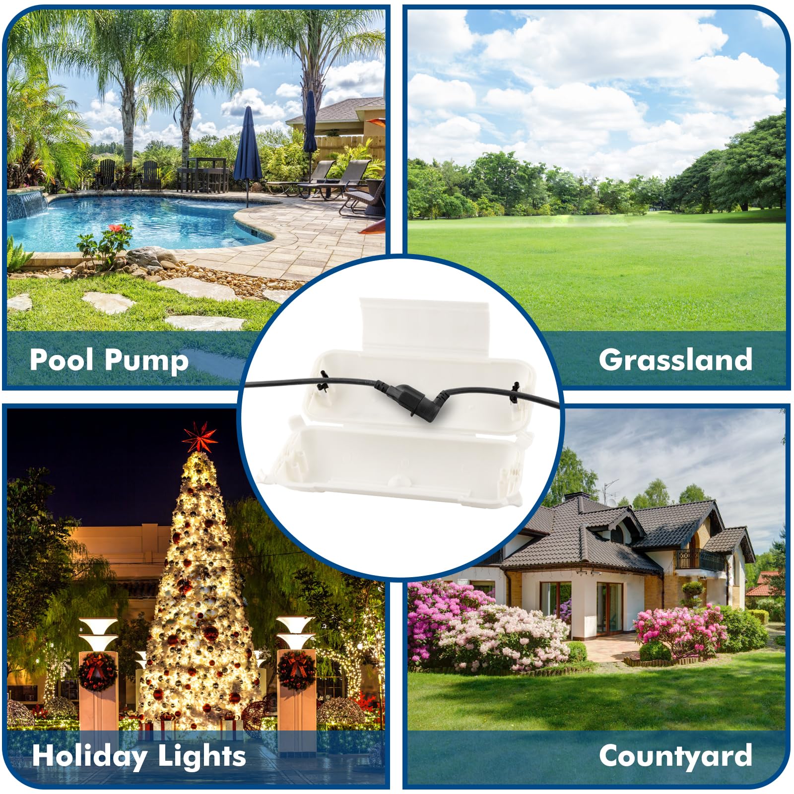 2 Pack Outdoor IP44 Waterproof Electrical Connection Box by Restmo - Weatherproof Extension Cord Cover & Safety Enclosure for Holiday Lights, Power Tools, Garden Fountains (White) - Perfect for Outdoor Decorations, DIY Projects & Wet Environments