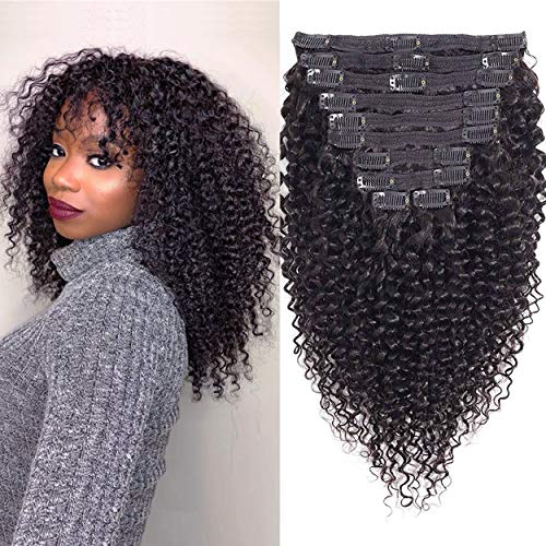 8A Brazilian Remy Human Hair Clip-in Extensions for Black Women - Kinky Curly 3C/4A Natural Black Hair (20 Inch, 120g) | Perfect for Protective Styling, Volume Boost & Everyday Glam