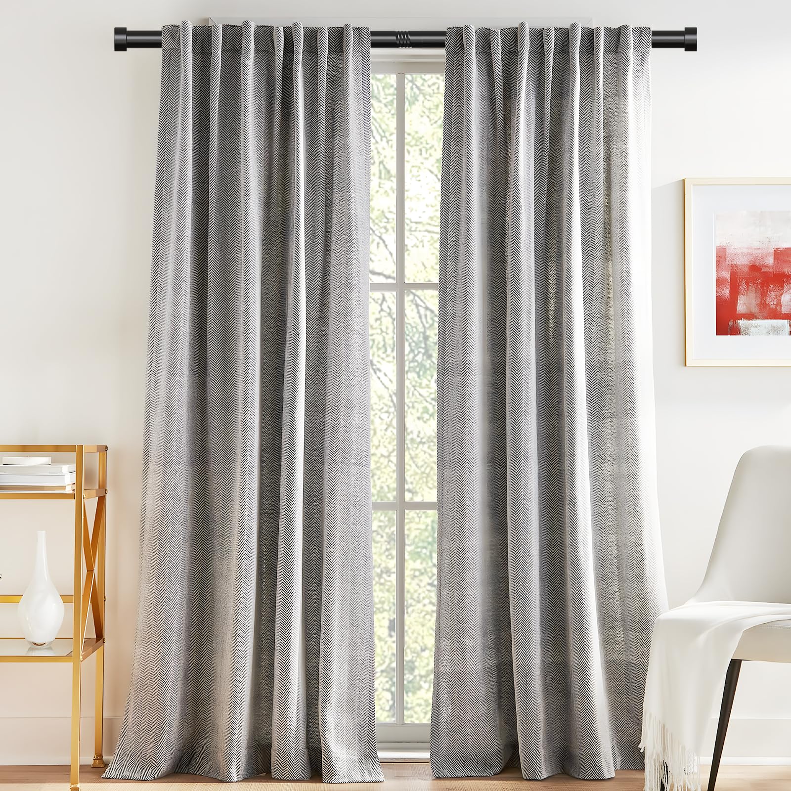 OLV 66-120 Inch Black Curtain Rod - Heavy Duty Adjustable Drapery Rod for Windows