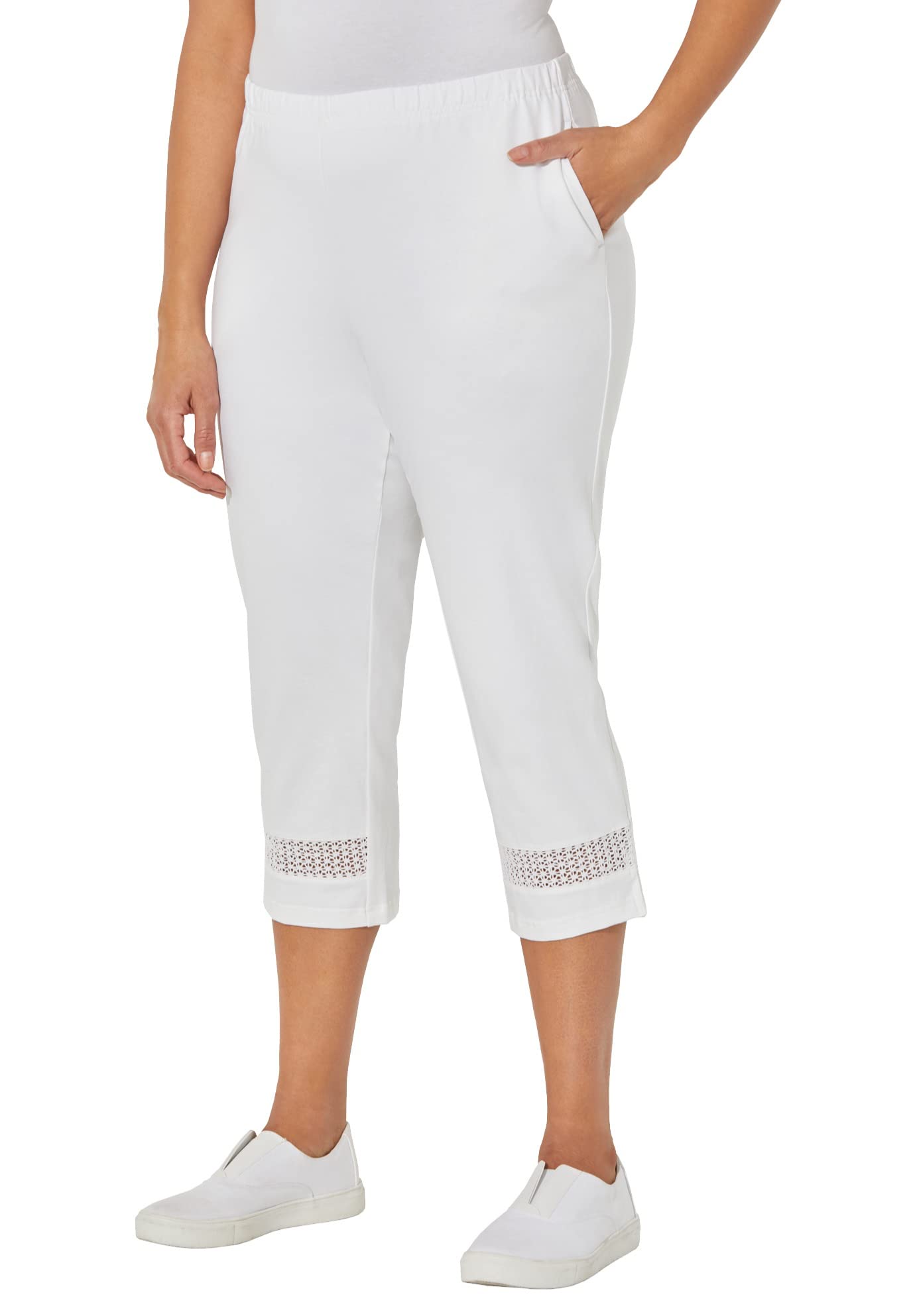 Catherine's Women's Plus Size Petite Suprema Crochet Trim Capri Pants - Comfortable & Stylish for Casual Wear, Summer Outfits & Beach Vacations