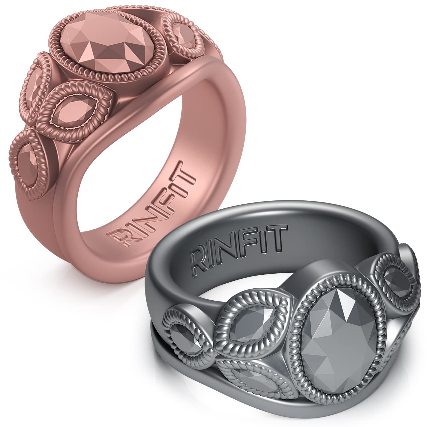 Rinfit Silicone Wedding Bands for Women - Elegant Oval Diamond Design Bridal & Promise Rings - Comfortable Rubber Rings for Sports, Yoga, Gym & Active Lifestyle - Perfect for Everyday Wear, Workouts and Outdoor Activities