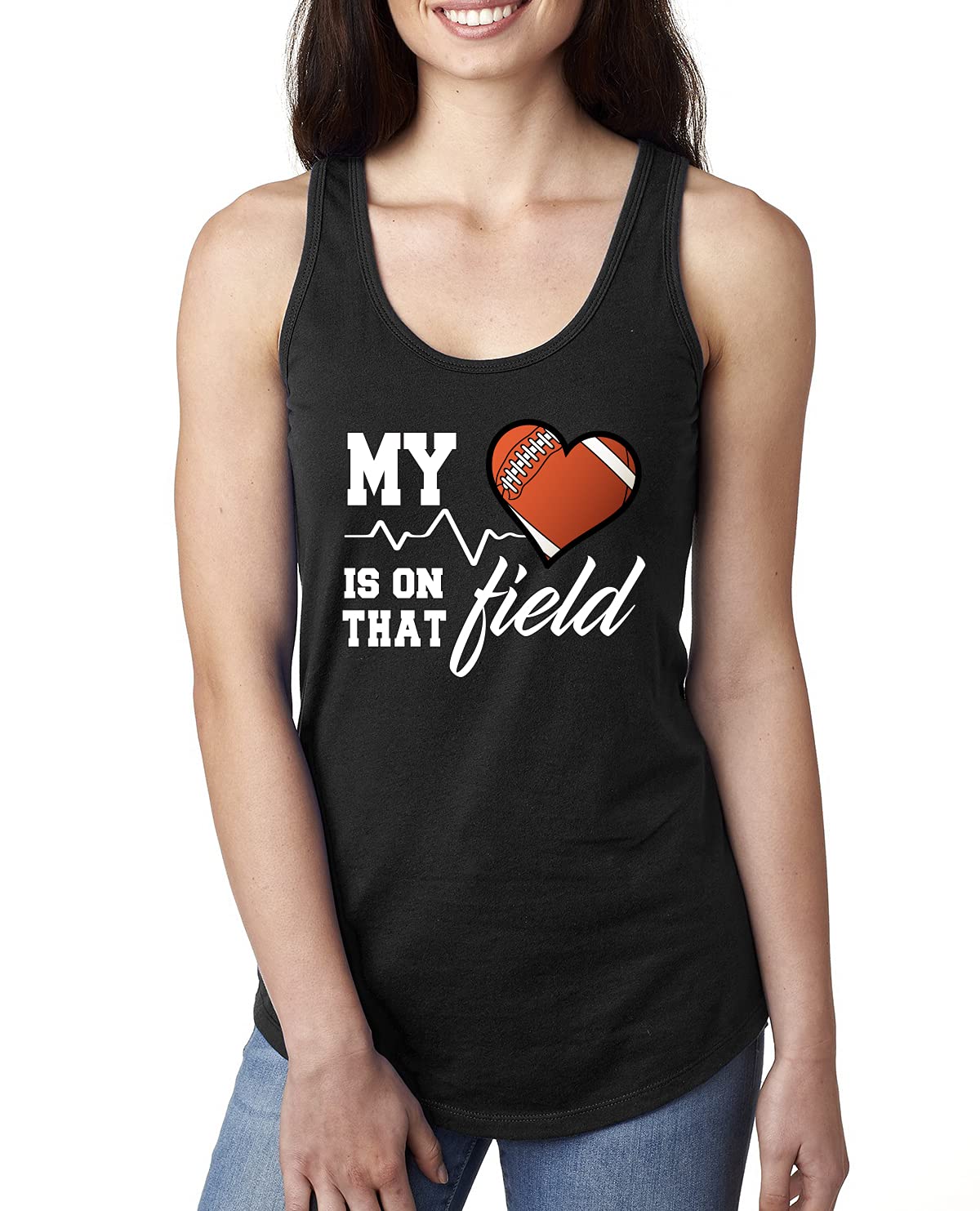 My Heart is On That Football Field - Sports Ladies Racerback Tank Top for Women - Comfortable Workout & Gym Shirt for Running, Yoga, Fitness