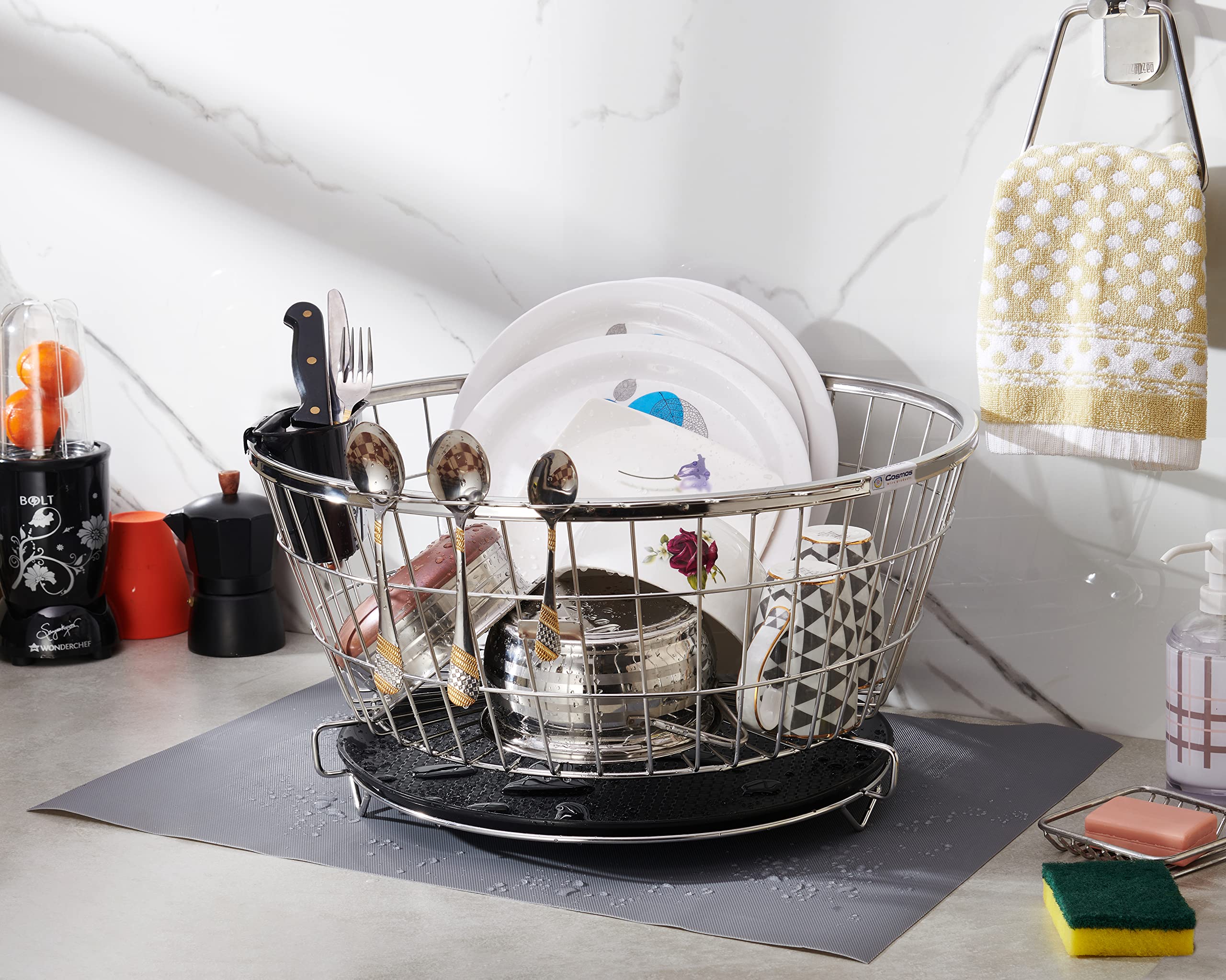 Premium Stainless Steel Dish Drying Rack with Drip Tray & Anti-Skid Mat - 20x20x10 Inch Large Kitchen Countertop Organizer | Perfect for Drying Dishes, Utensils & Cookware After Washing