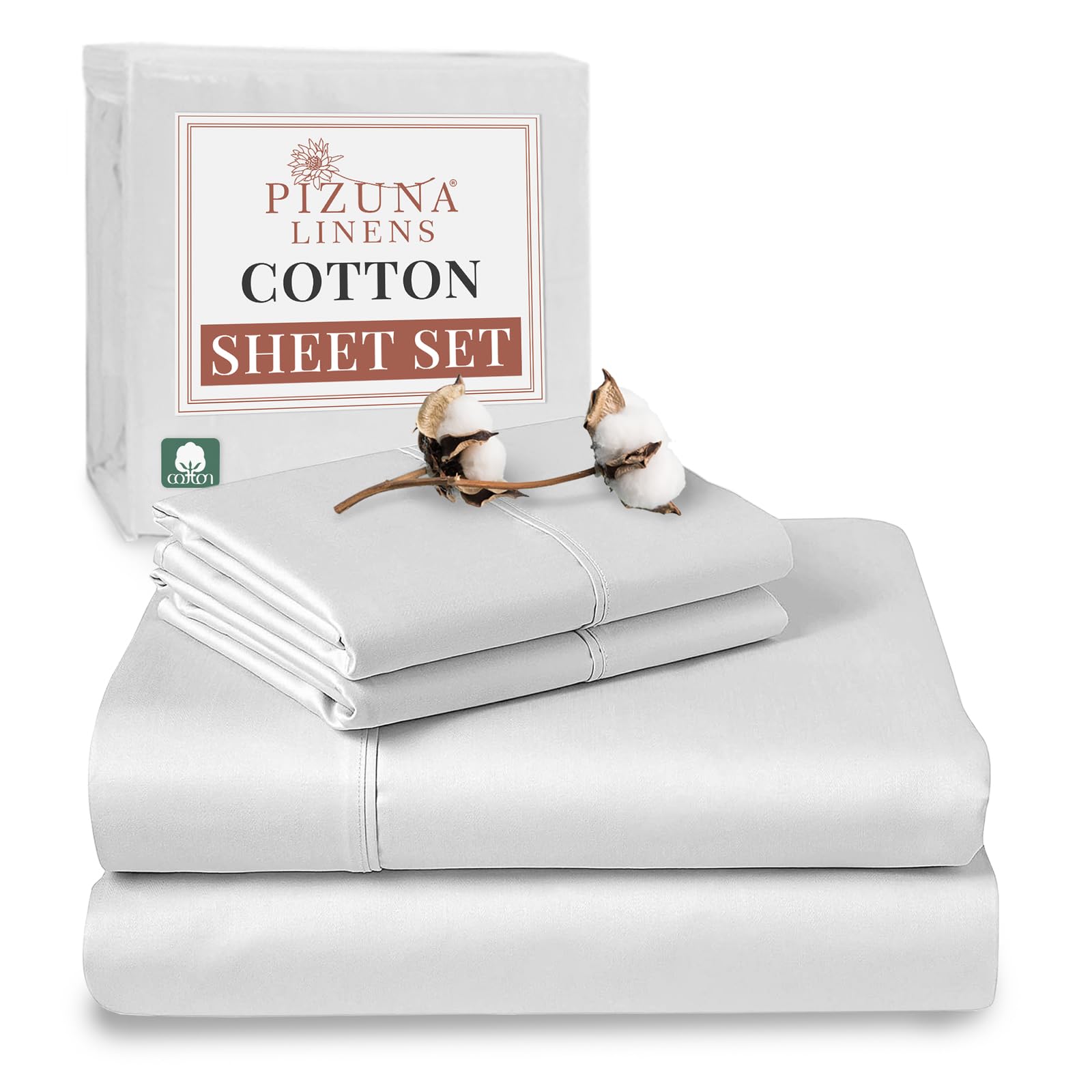 Pizuna 400TC Cotton Sateen Sheets Full Size - Soft & Breathable for Deep Pocket Beds