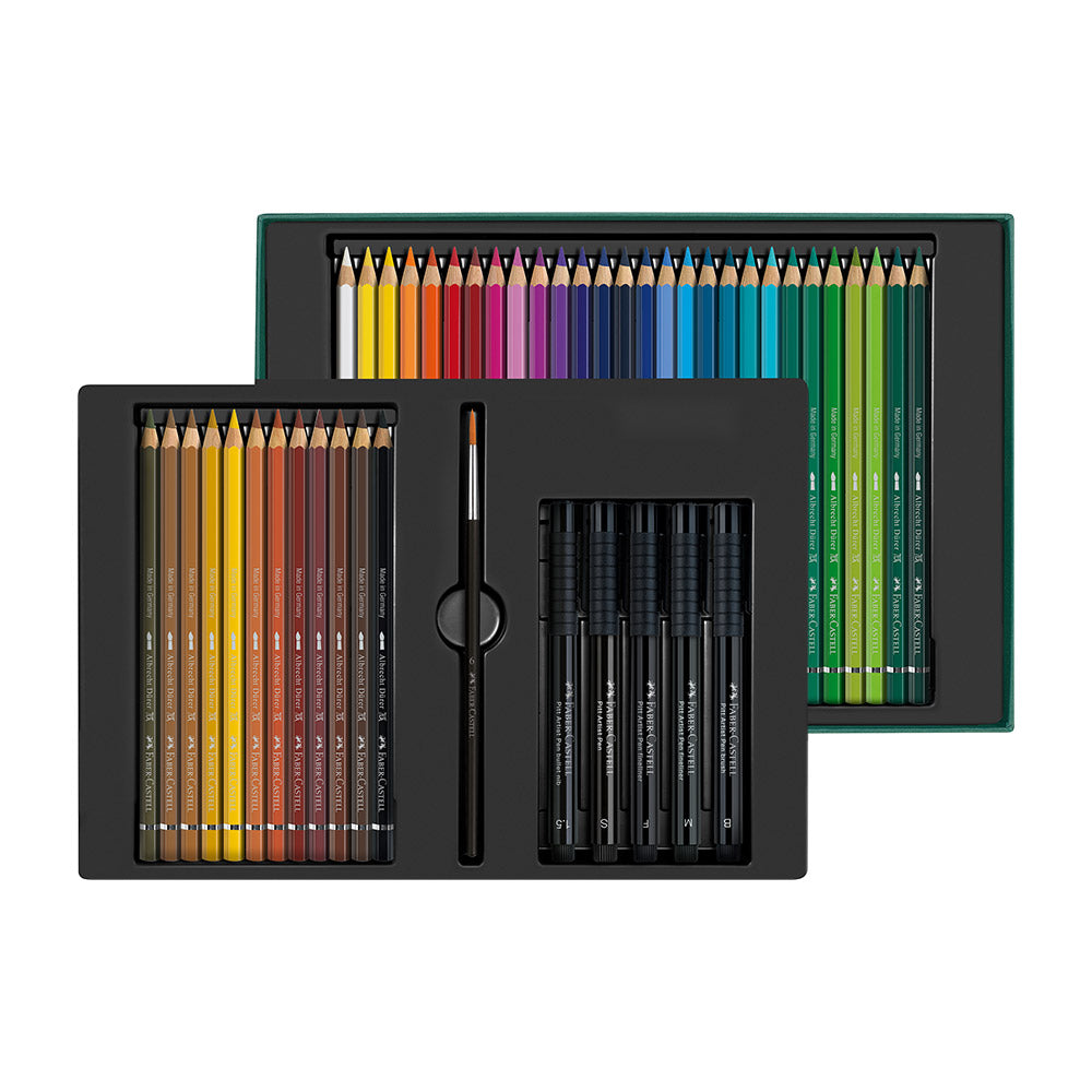 Faber-Castell Albrecht Dürer Watercolor Pencils & Pitt Artist Pens Gift Set - 46 Piece Art Supplies for Professional Drawing, Sketching & Watercolor Painting - Perfect for Artists, Students & Creative Projects