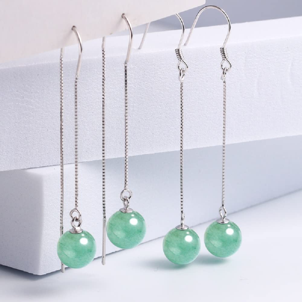 Green Jade Drop Dangle Earrings for Women - Elegant U-Shaped Threader Earrings with Lucky Charm | Perfect Birthday Gift, Back to School Present & August Birthstone Jewelry | Ideal for Weddings, Parties and Everyday Wear