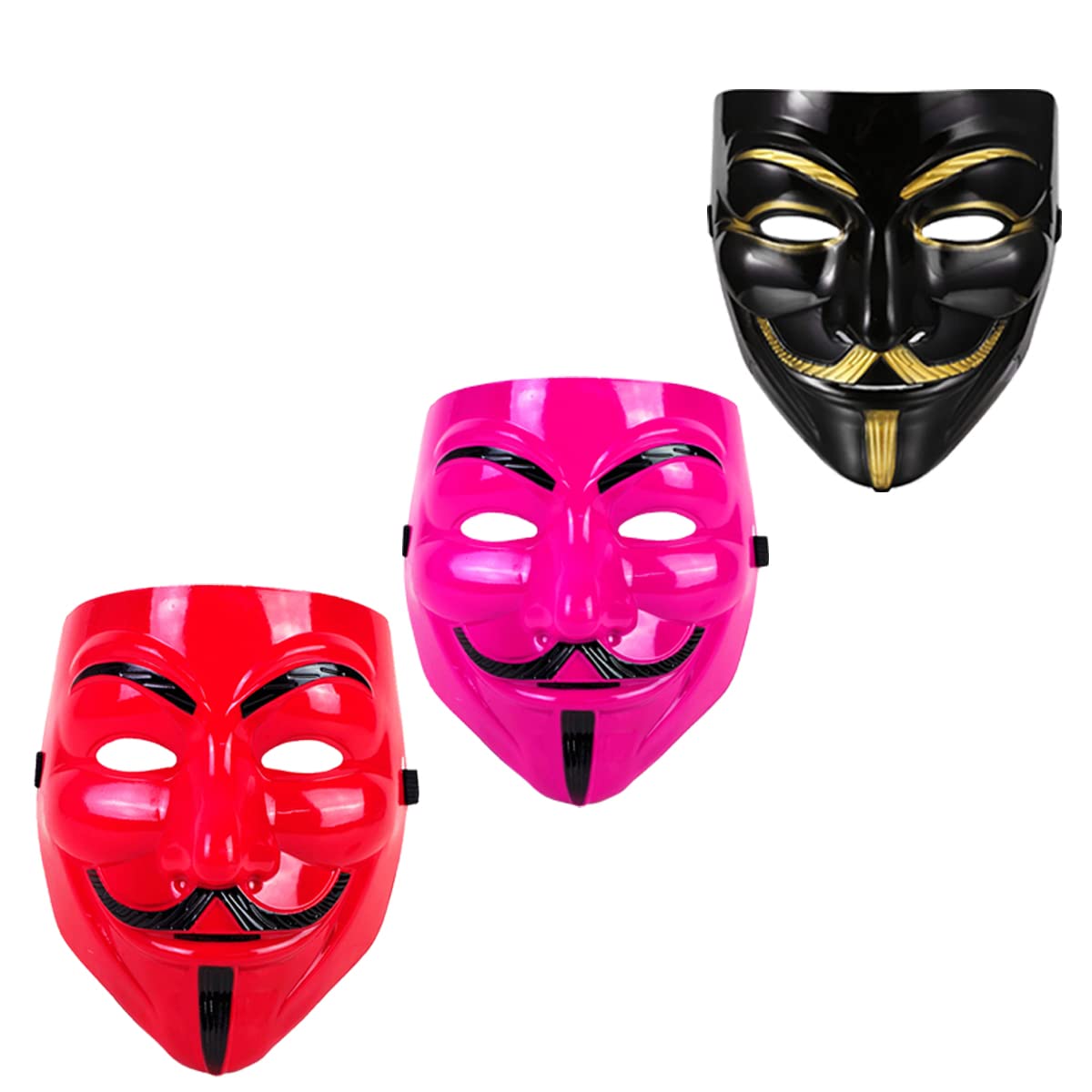 V for Vendetta Anonymous VIP Edition Face Mask - Sage Square Black, Pink & Red Set of 3 | Perfect Fit Cosplay Mask for Halloween, Protests & Movie Costumes | Fawkes Guy Fawkes Mask for Adults