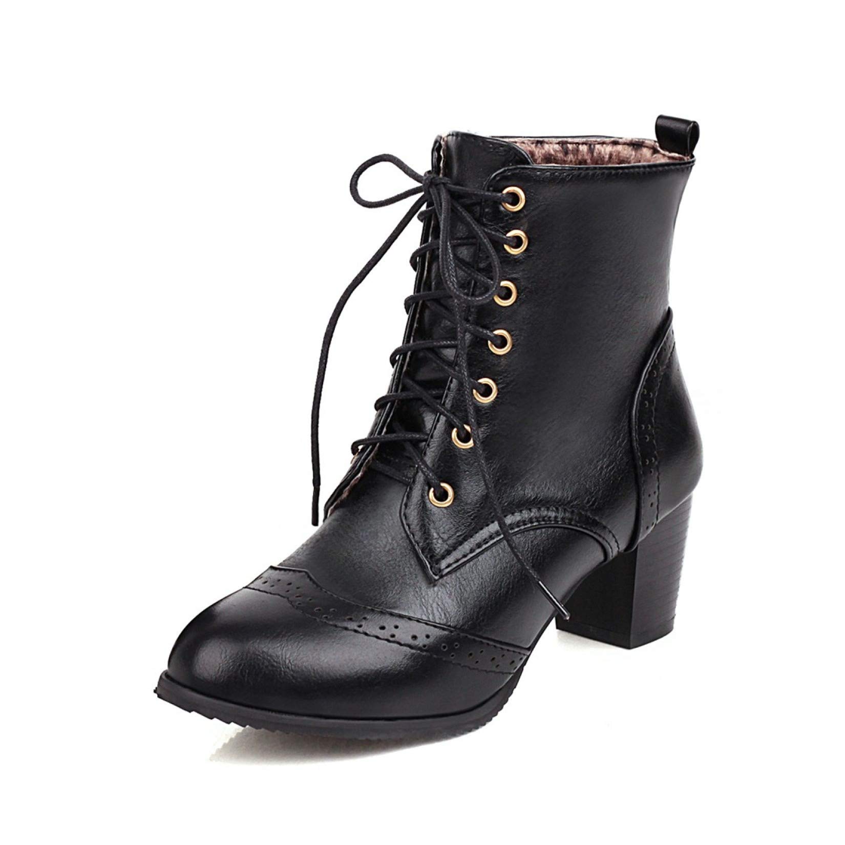 Chunky Heel Ankle Boots for Women - Mid Heel Lace Up Platform Booties with Perforated Design | Durable & Stylish Winter Shoes for Office, Dating & Night Out