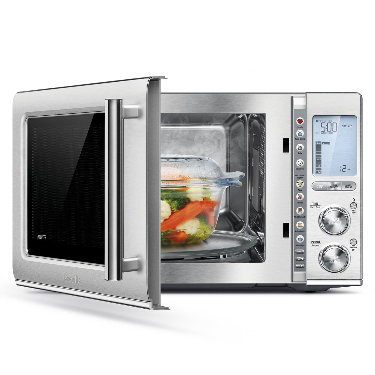 Breville Smooth Wave Microwave Oven - 1.2 Cu. Ft Brushed Stainless Steel Countertop Microwave (BMO850BSS) | Fast Even Heating for Family Meals, Reheating & Defrosting | Compact Kitchen Appliance for Small Spaces