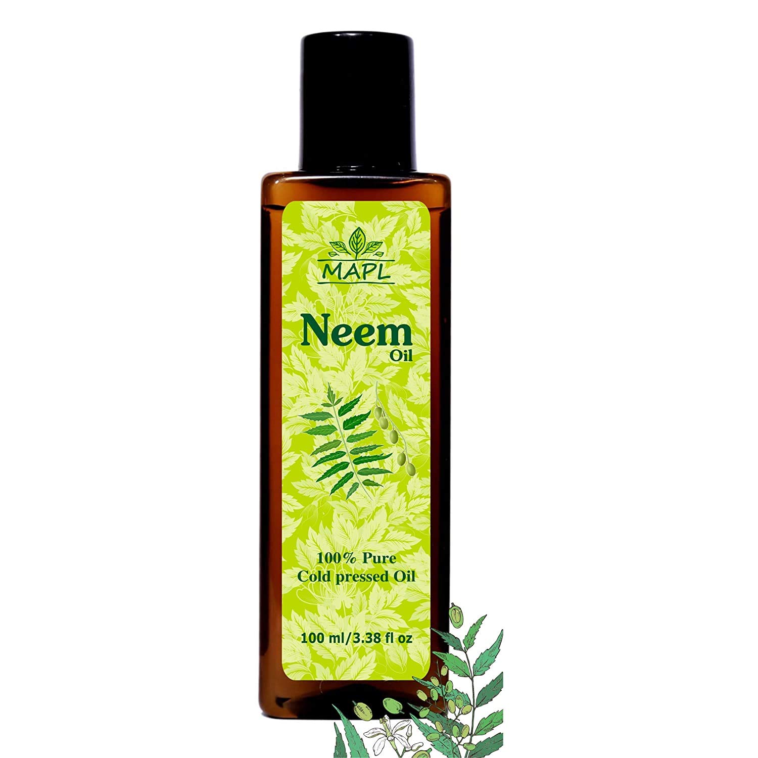 MAPL 100% Pure Cold-Pressed Neem Oil for Hair Growth, Skin Care & Body - Natural Ayurvedic Treatment for Acne, Anti-Aging, Dandruff & Fungal Infections (100ml) | Organic Hair & Skin Solution for Daily Beauty Routine