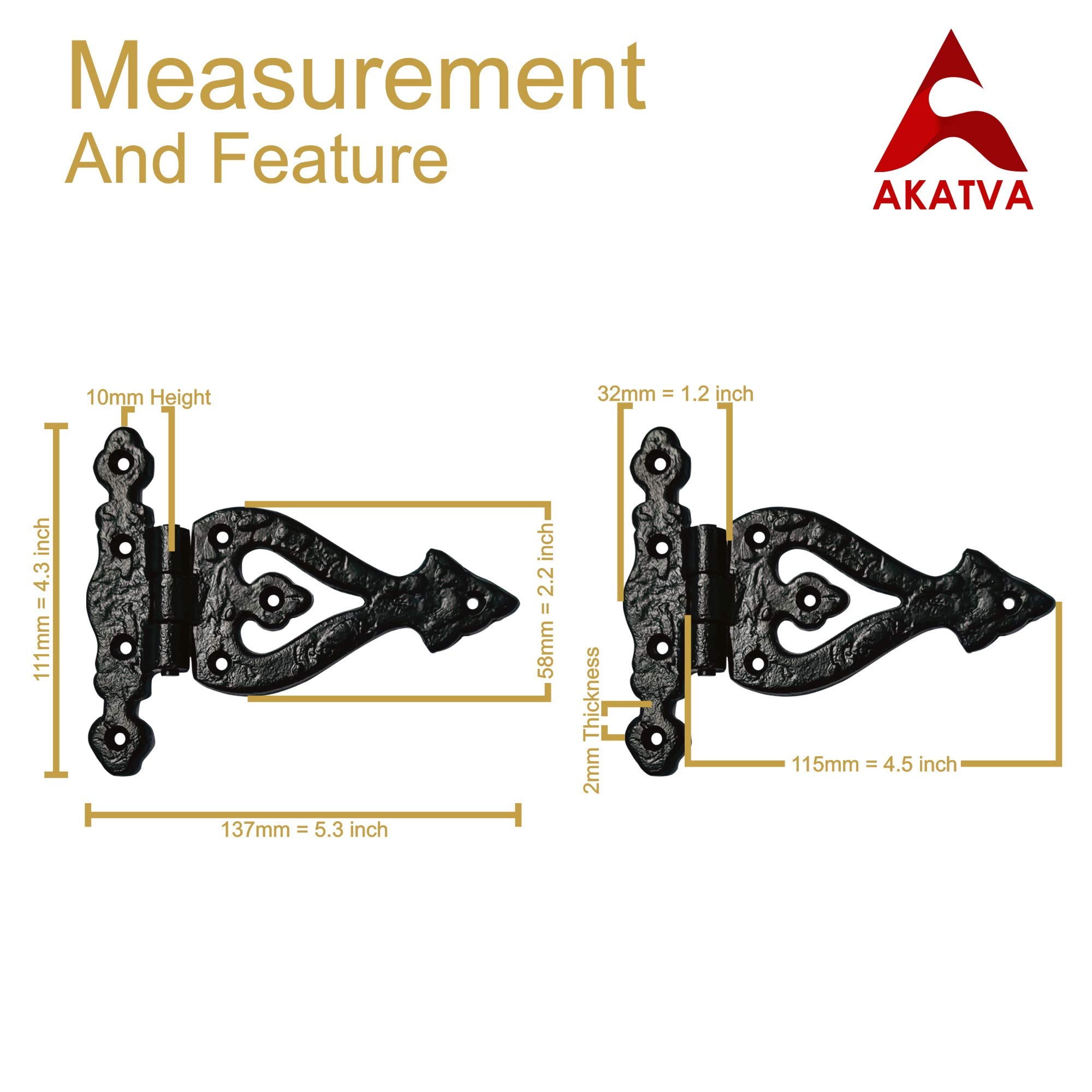 Heavy Duty 2-Piece Black Matte T Hinge Set for Wooden Fences, Barn Doors & Shed Doors - Outdoor Gate Hinges with Rust-Resistant Finish - Perfect for Farmhouse, Garden Gates and Backyard Fencing Projects