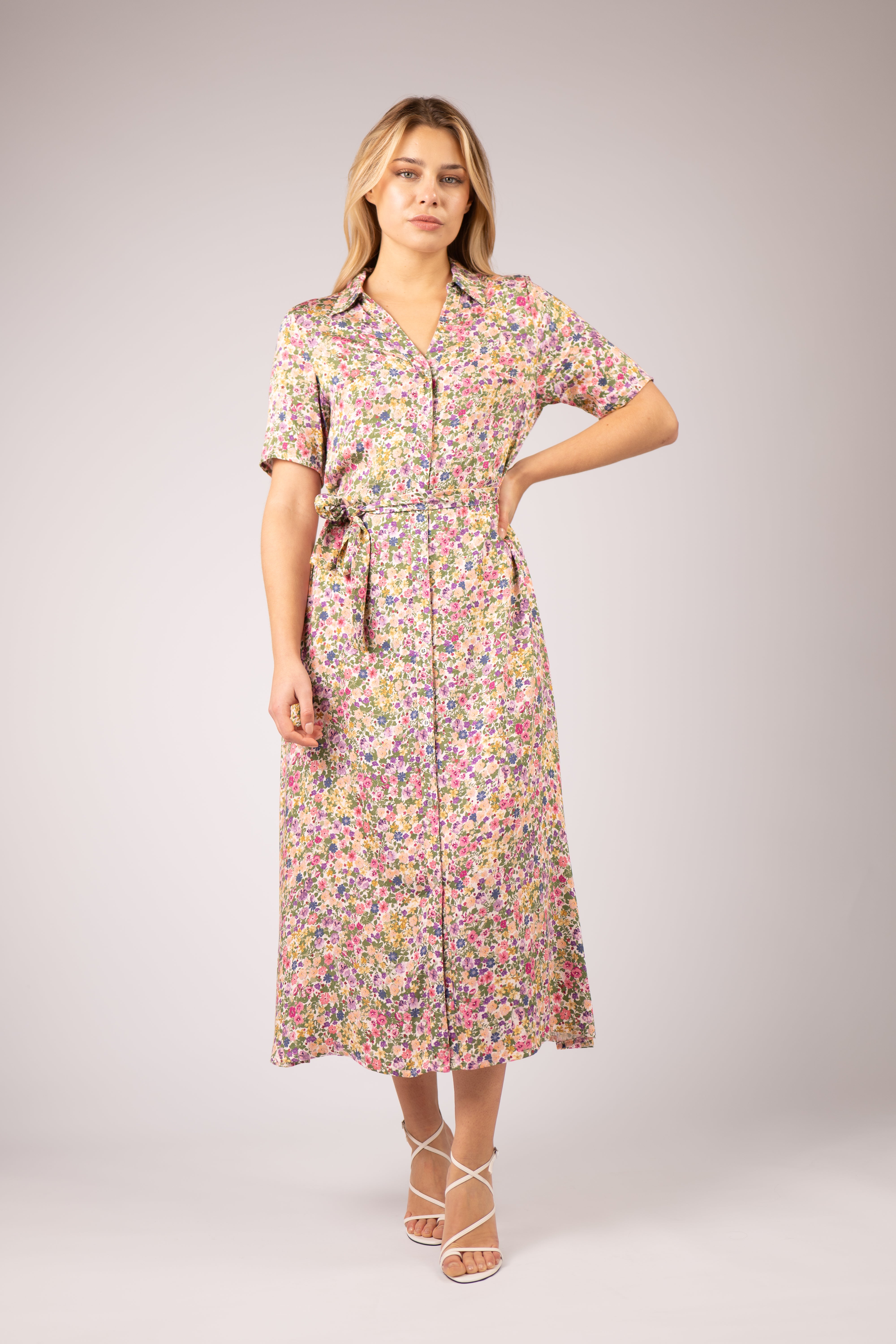 JADIE Floral Long Shirt Dress for Women - Elegant Casual & Office Wear - Perfect for Spring, Summer, and Fall Outfits