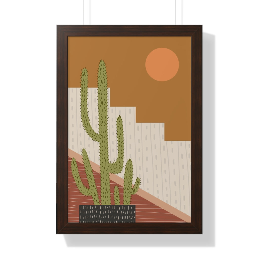 Modern Cactus Art Framed Vertical Poster - Desert Plant Wall Decor for Living Room, Bedroom & Office - Perfect for Boho Home Decor & Housewarming Gifts