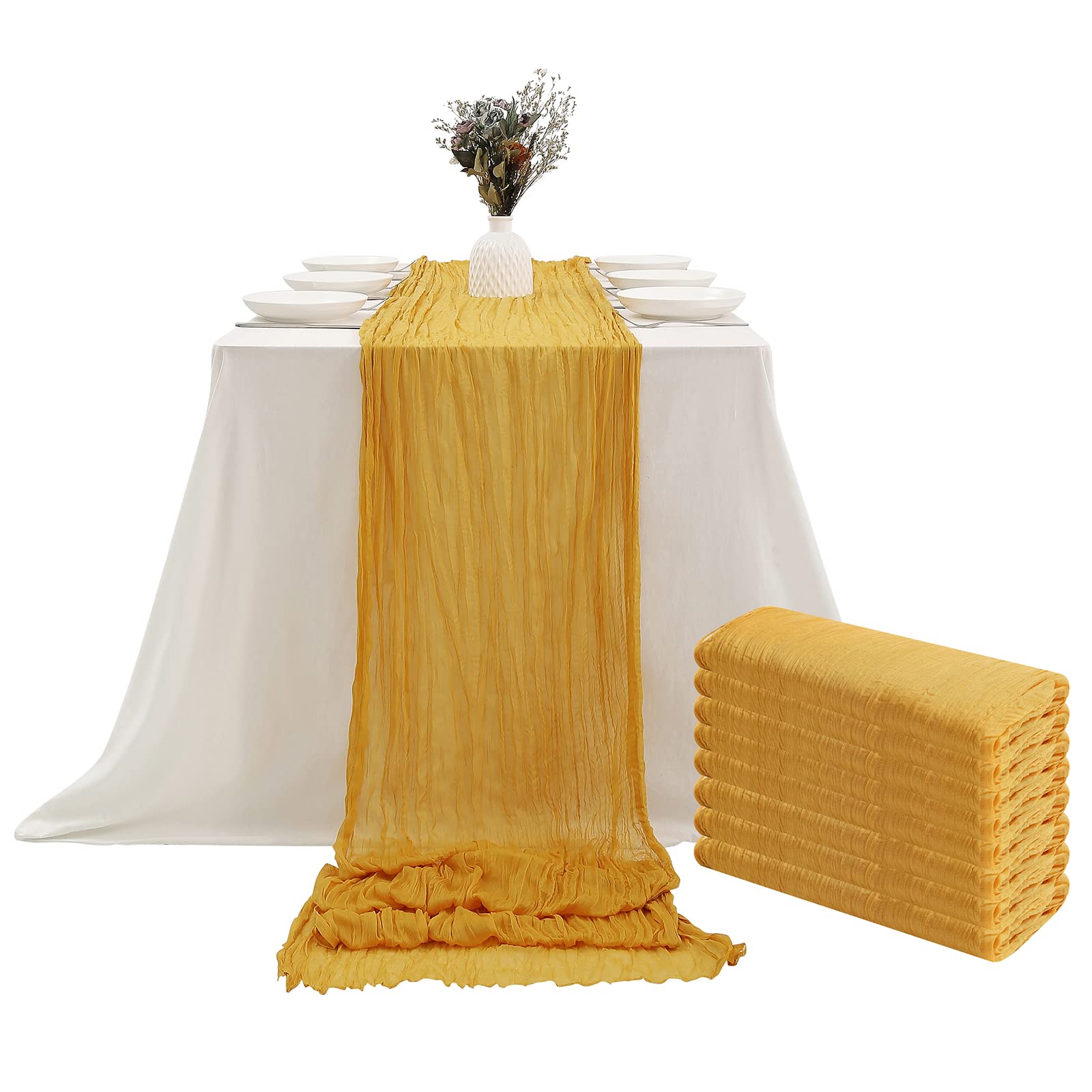 8-Piece Boho Cheesecloth Table Runner Set - 13.3ft Rustic Gauze Table Decor for Weddings, Baby Showers & Parties (160in Long) | Perfect for Cake Tables, Buffets & Rustic Event Decorations