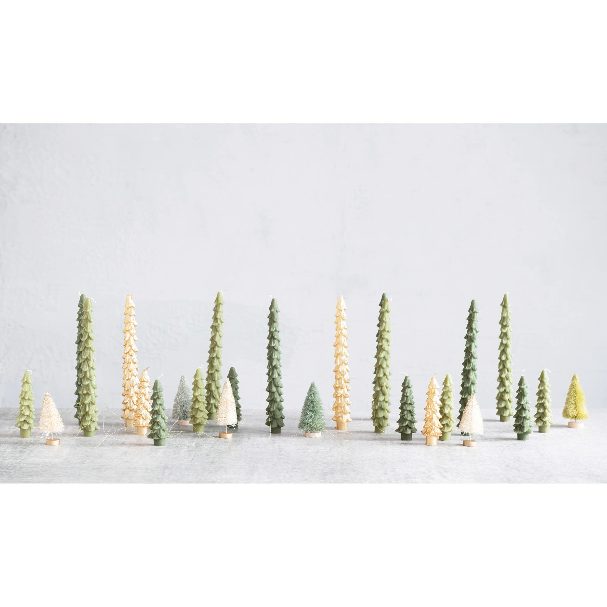 Unscented Tree Shaped Taper Candles - Cedar Green Boxed Set of 2 | Creative Co-Op | Perfect for Christmas Decor, Holiday Centerpieces & Winter Table Settings