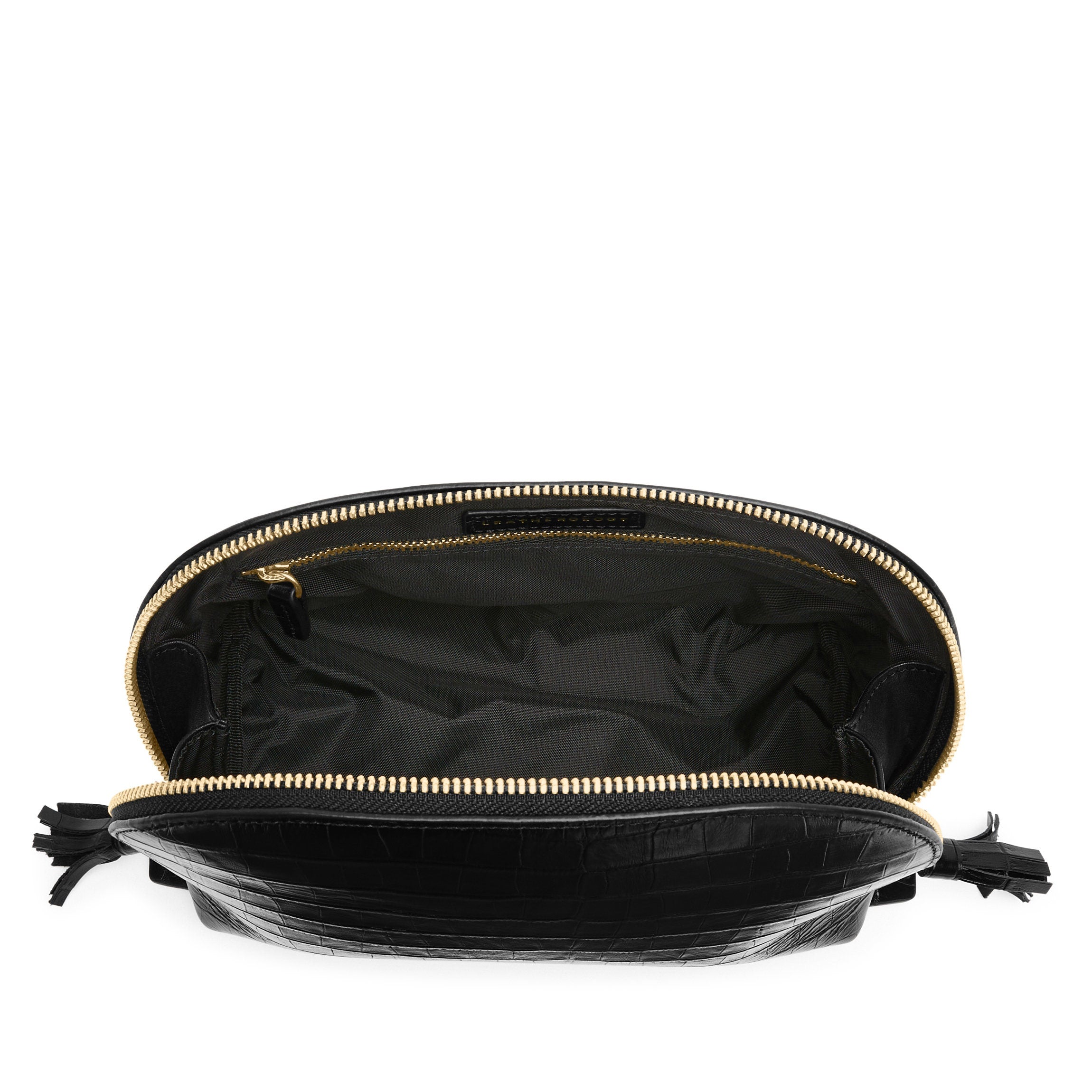 Large Clamshell Makeup Organizer - Black Crocodile Pattern Travel Cosmetic Case for Women | Perfect for Travel, Gym, and Daily Makeup Storage
